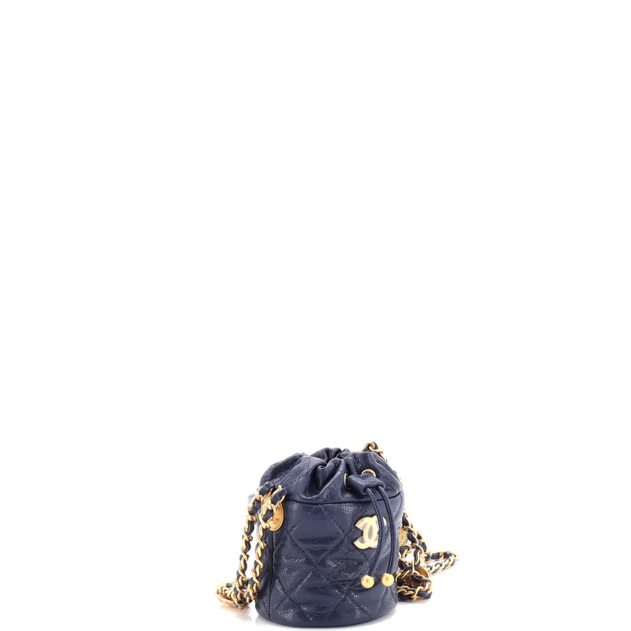 Twist Your Buttons Drawstring Bucket Bag Quilted Caviar Mini - Deep Luxury