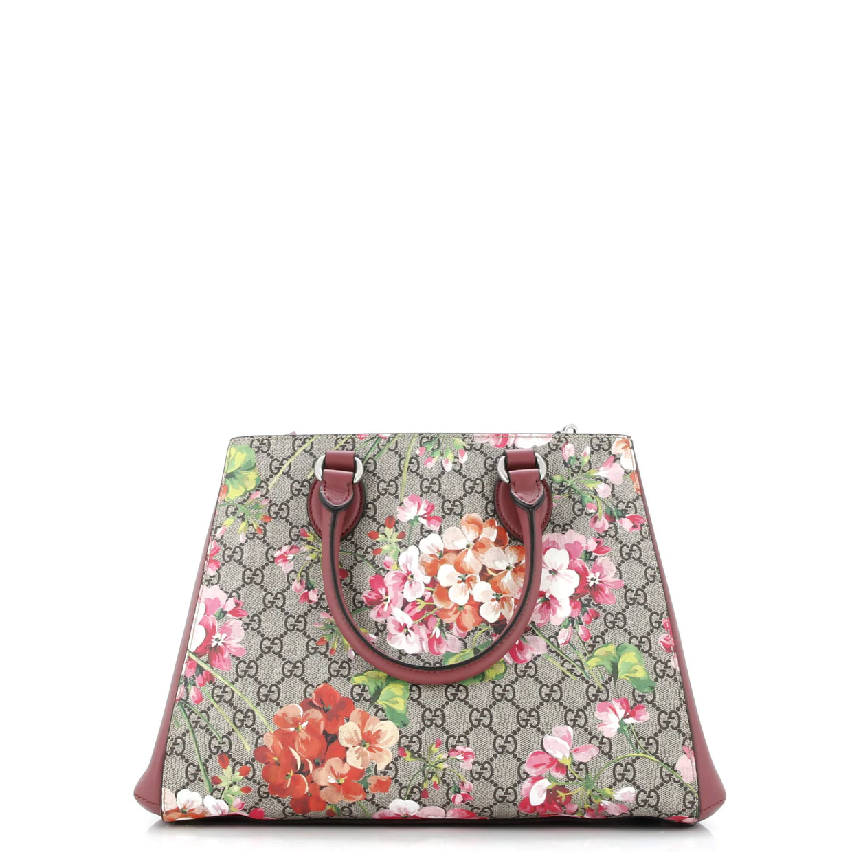 Convertible Shopping Tote Blooms Print GG Coated Canvas Large - Deep Luxury
