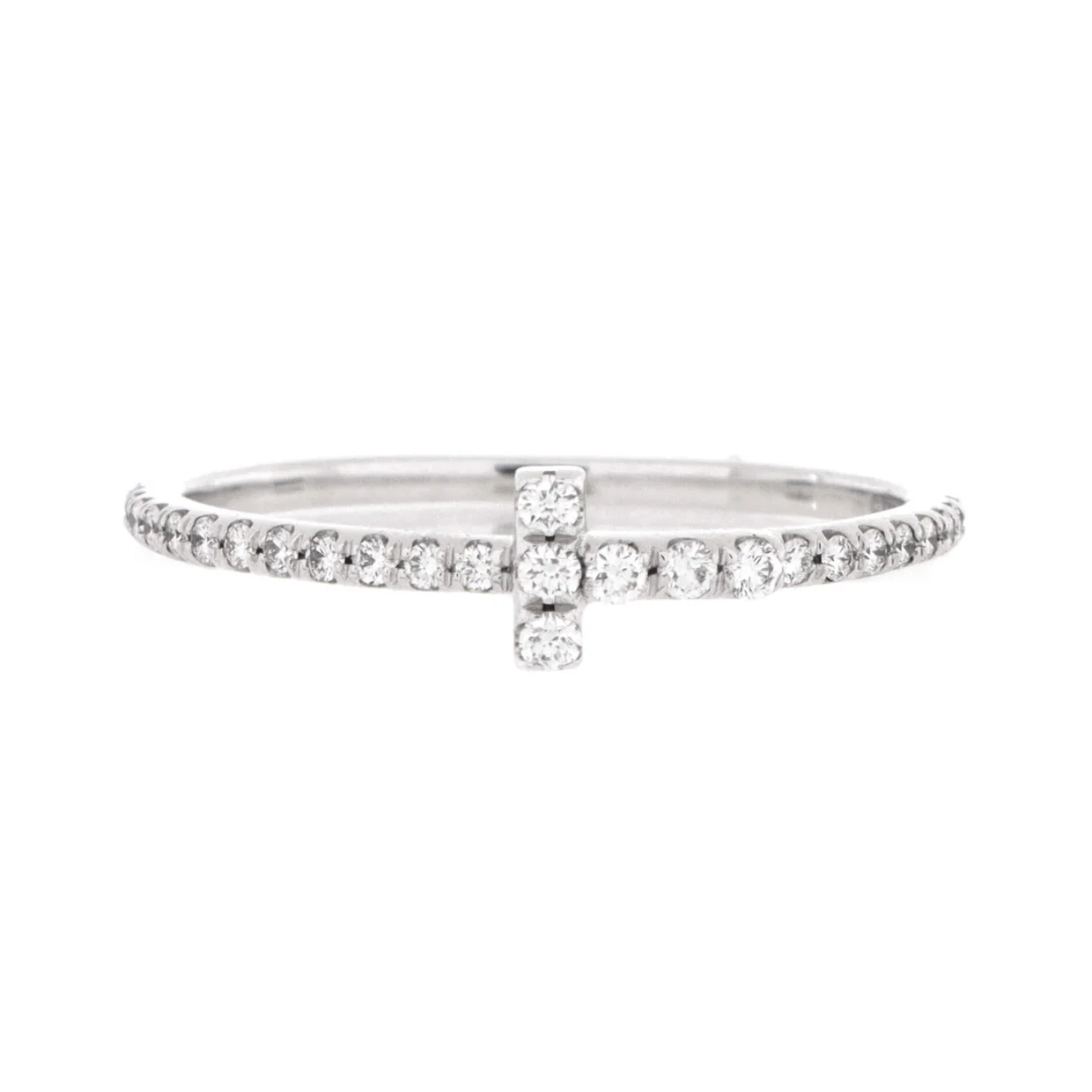 T Wire Band Ring 18K White Gold with Pave Diamonds - Deep Luxury