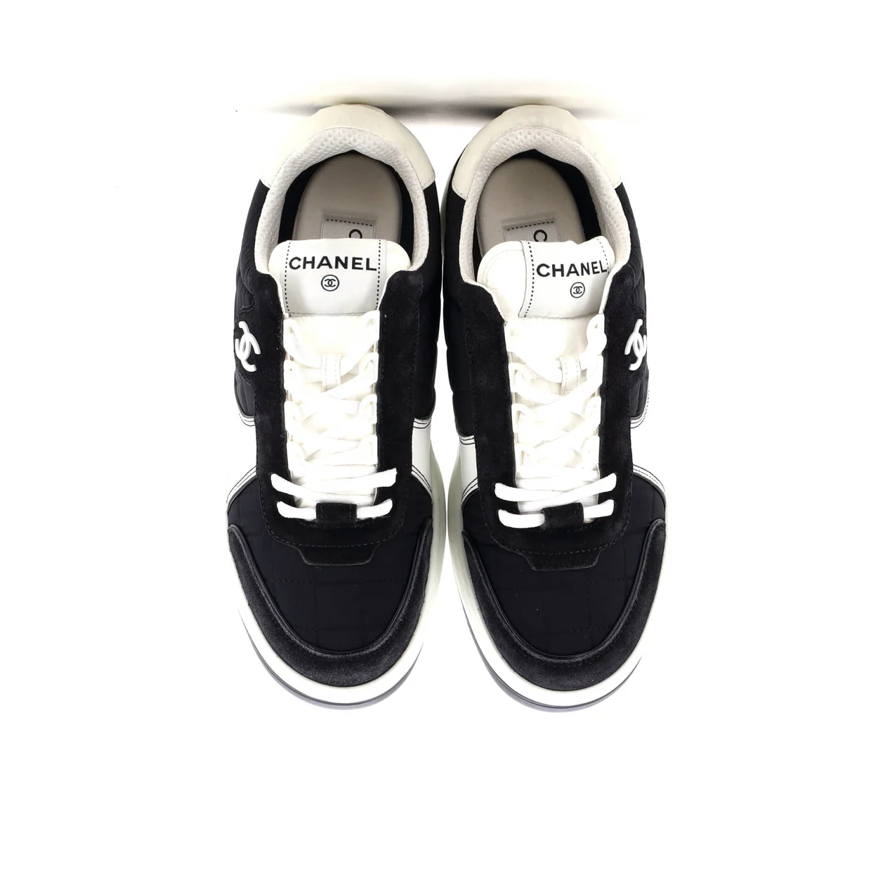 Women's CC Low-Top Sneakers Quilted Nylon with Leather and Suede - Deep Luxury