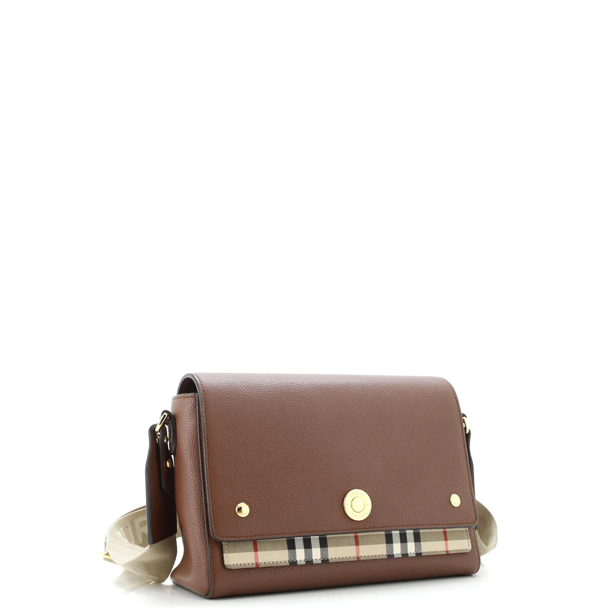 Note Crossbody Bag Leather with Vintage Check Canvas Medium - Deep Luxury