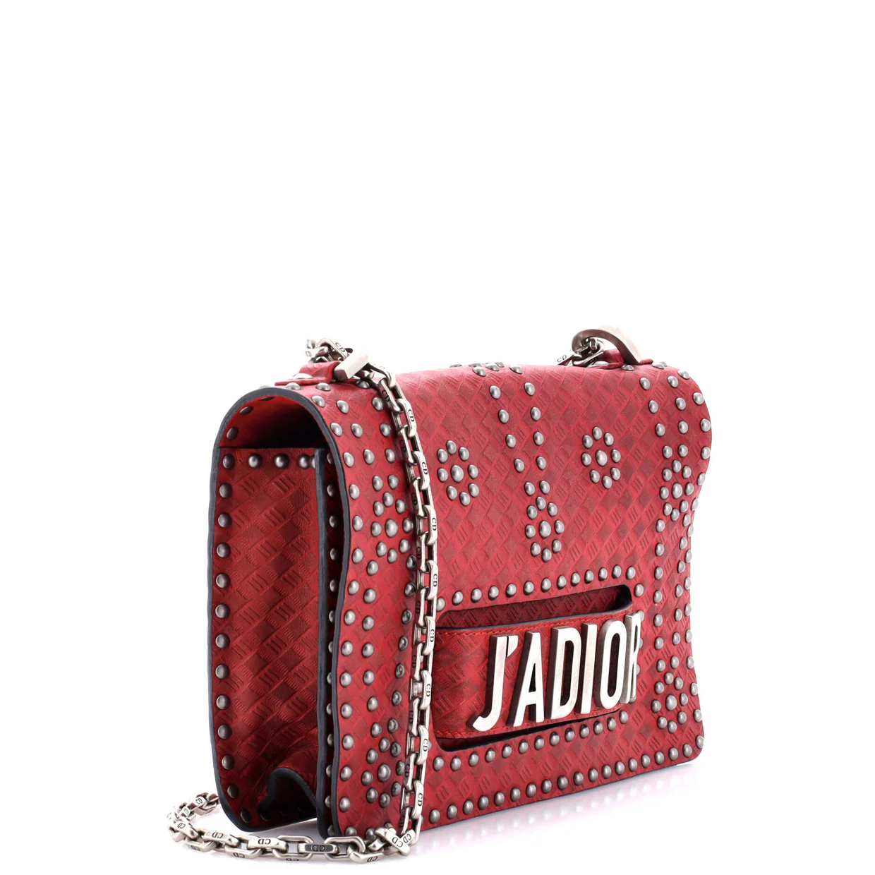 J'Adior Flap Bag Studded Embossed Leather Medium - Deep Luxury