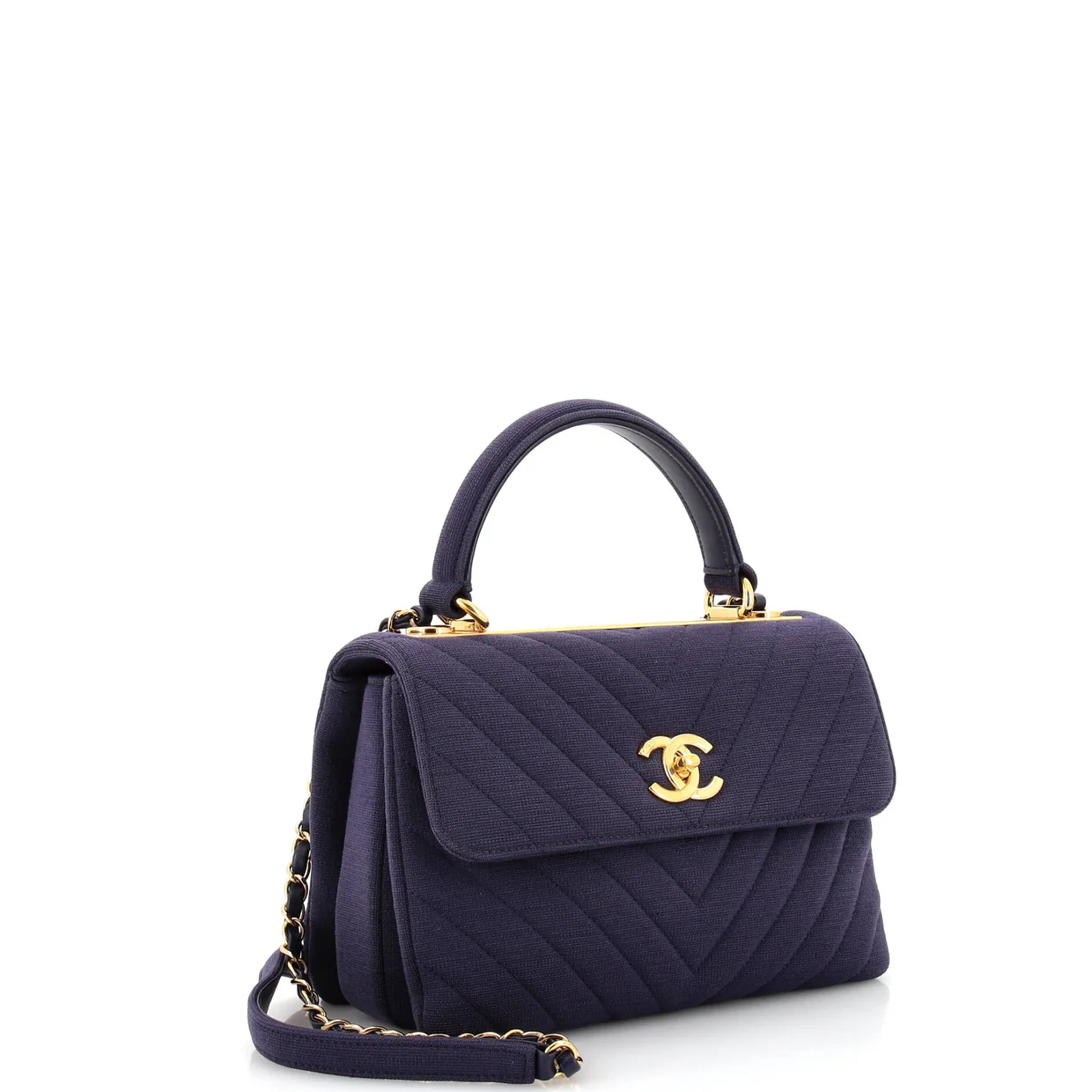 Trendy CC Top Handle Bag Chevron Jersey Small - Deep Luxury