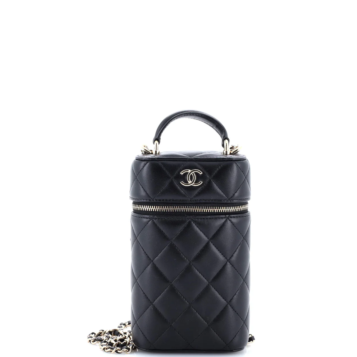 Classic Vanity Top Handle Phone Holder with Chain Quilted Lambskin - Deep Luxury