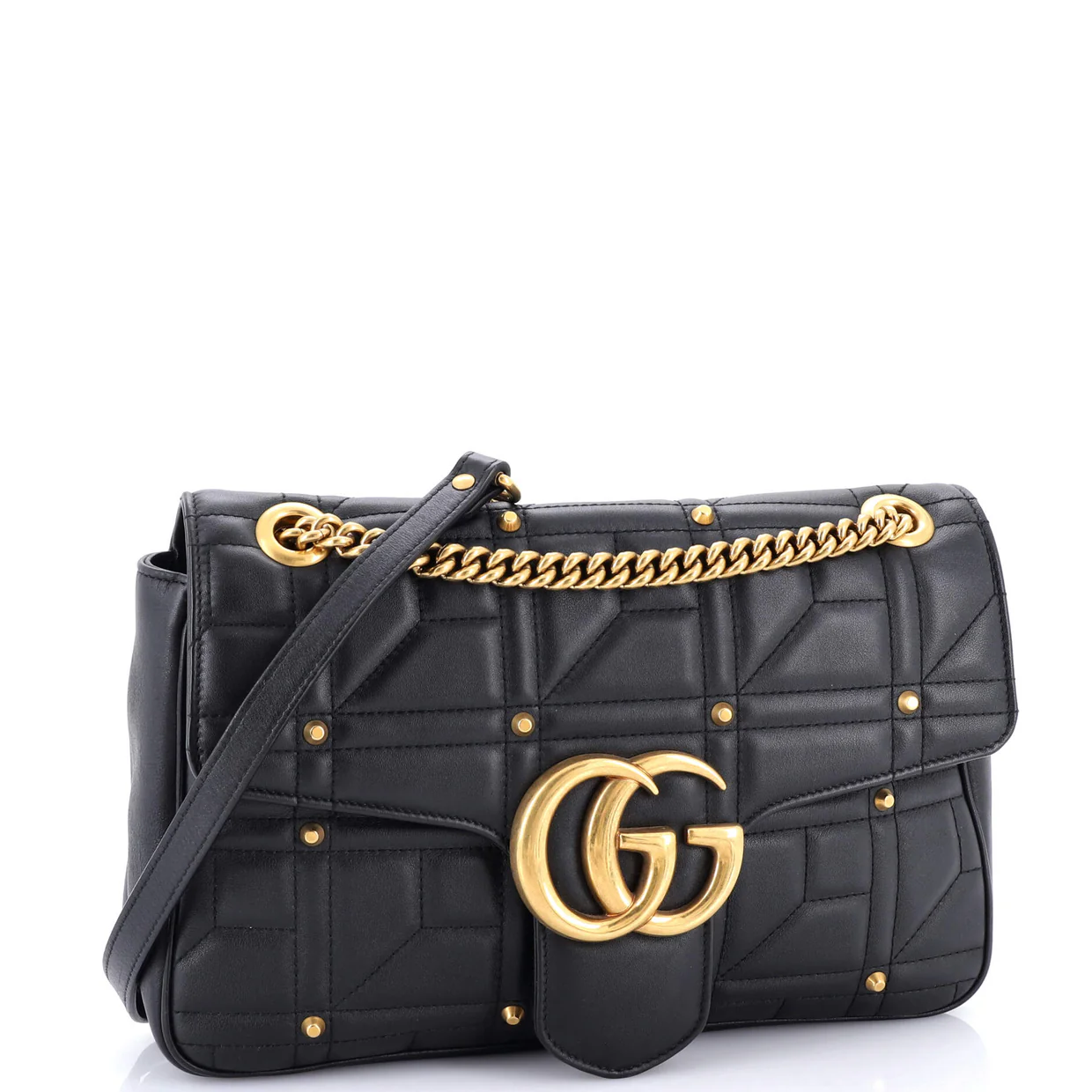GG Marmont Flap Bag Studded Matelasse Leather Medium - Deep Luxury