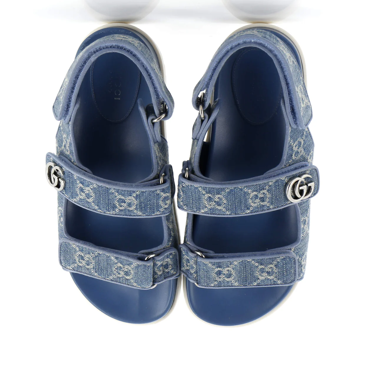 Women's GG Velcro Flat Sandals GG Denim - Deep Luxury