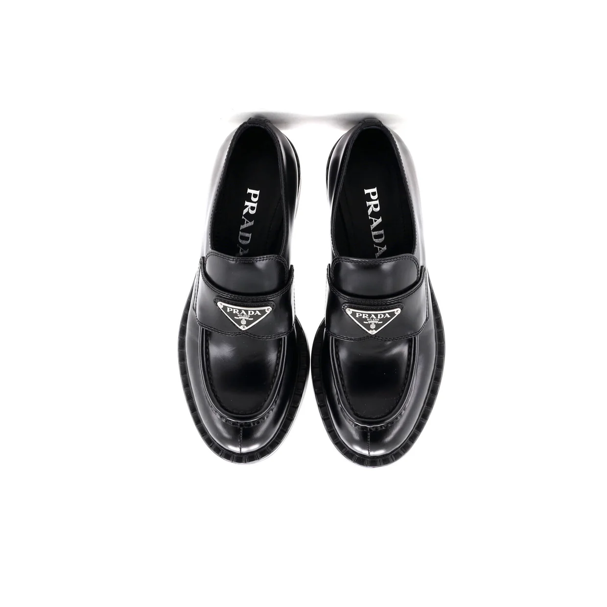 Women's Triangle Logo Loafers Spazzolato Leather - Deep Luxury