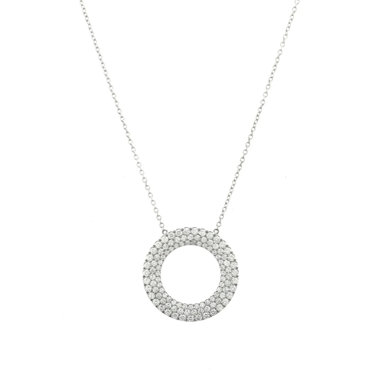 Metro Three-Row Circle Pendant Necklace 18K White Gold and Diamonds - Deep Luxury