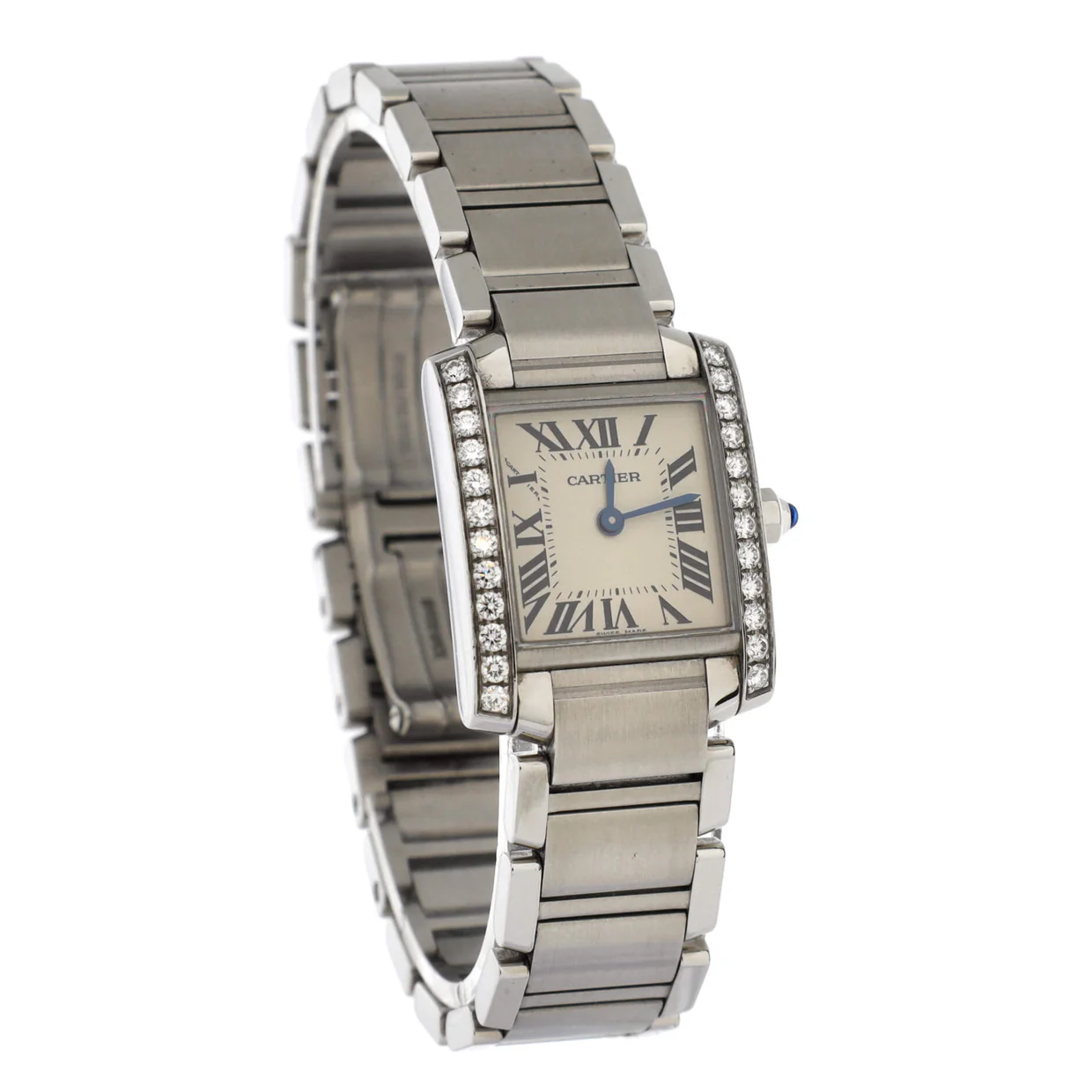 Tank Francaise Quartz Watch Stainless Steel with Diamond Bezel 20 - Deep Luxury