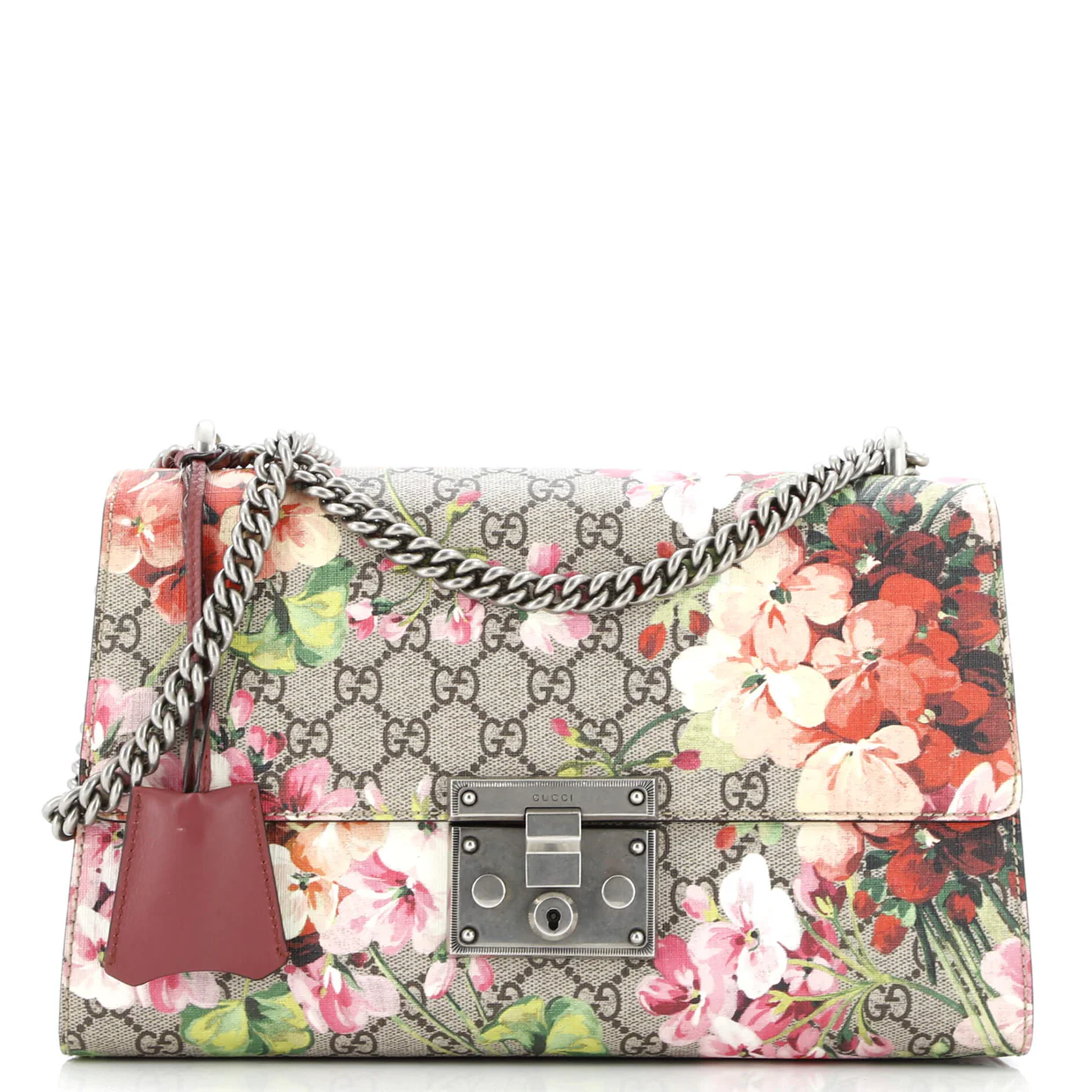 Padlock Shoulder Bag Blooms Print GG Coated Canvas Medium - Deep Luxury