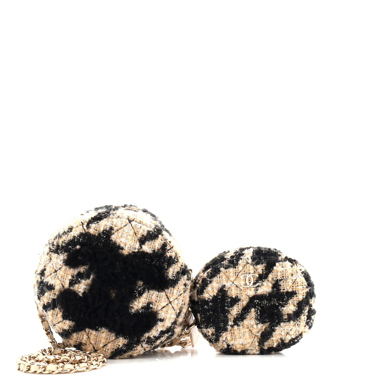 Round Clutch with Chain and Coin Purse Quilted Tweed with Shearling - Deep Luxury