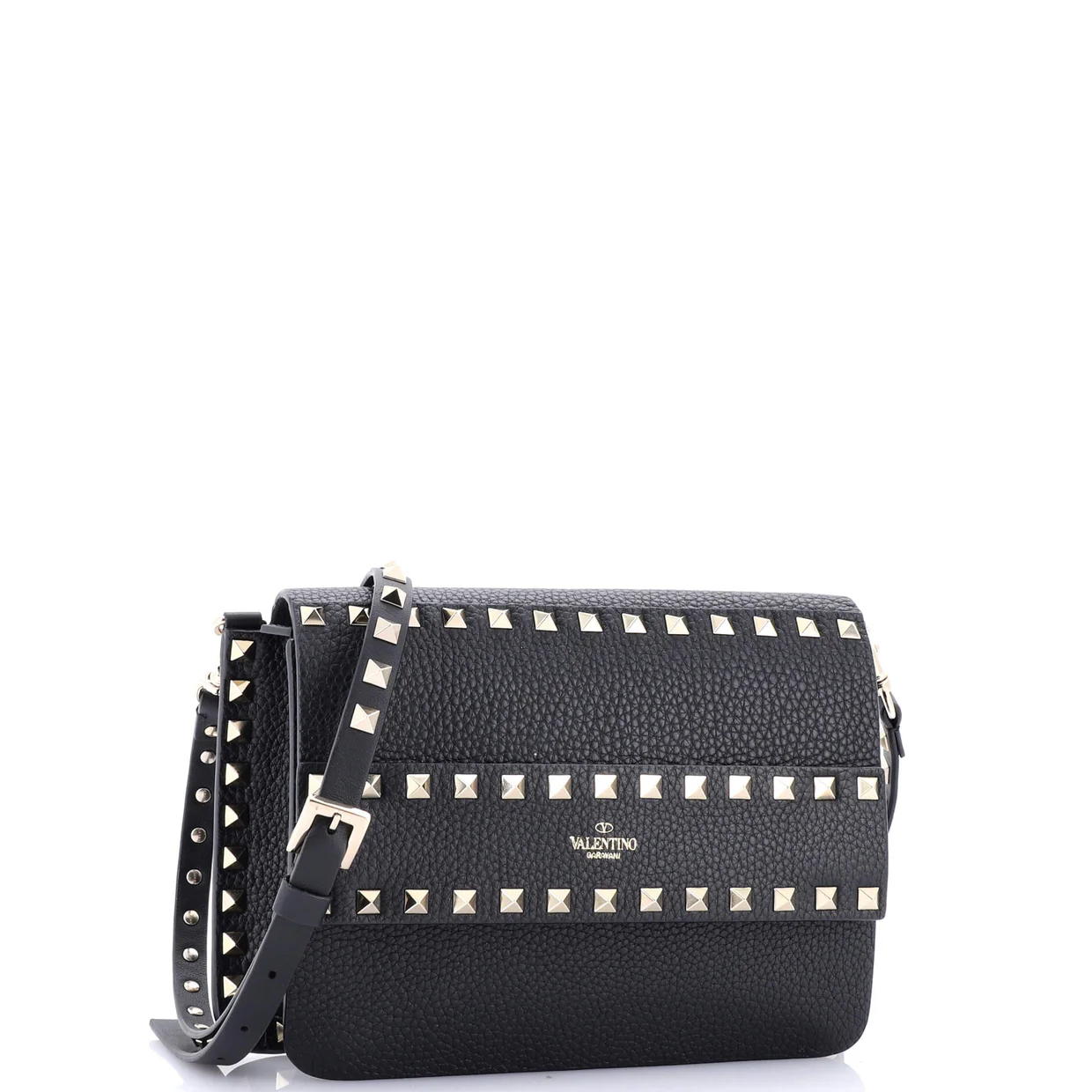Rockstud Front Handle Flap Bag Leather Small - Deep Luxury