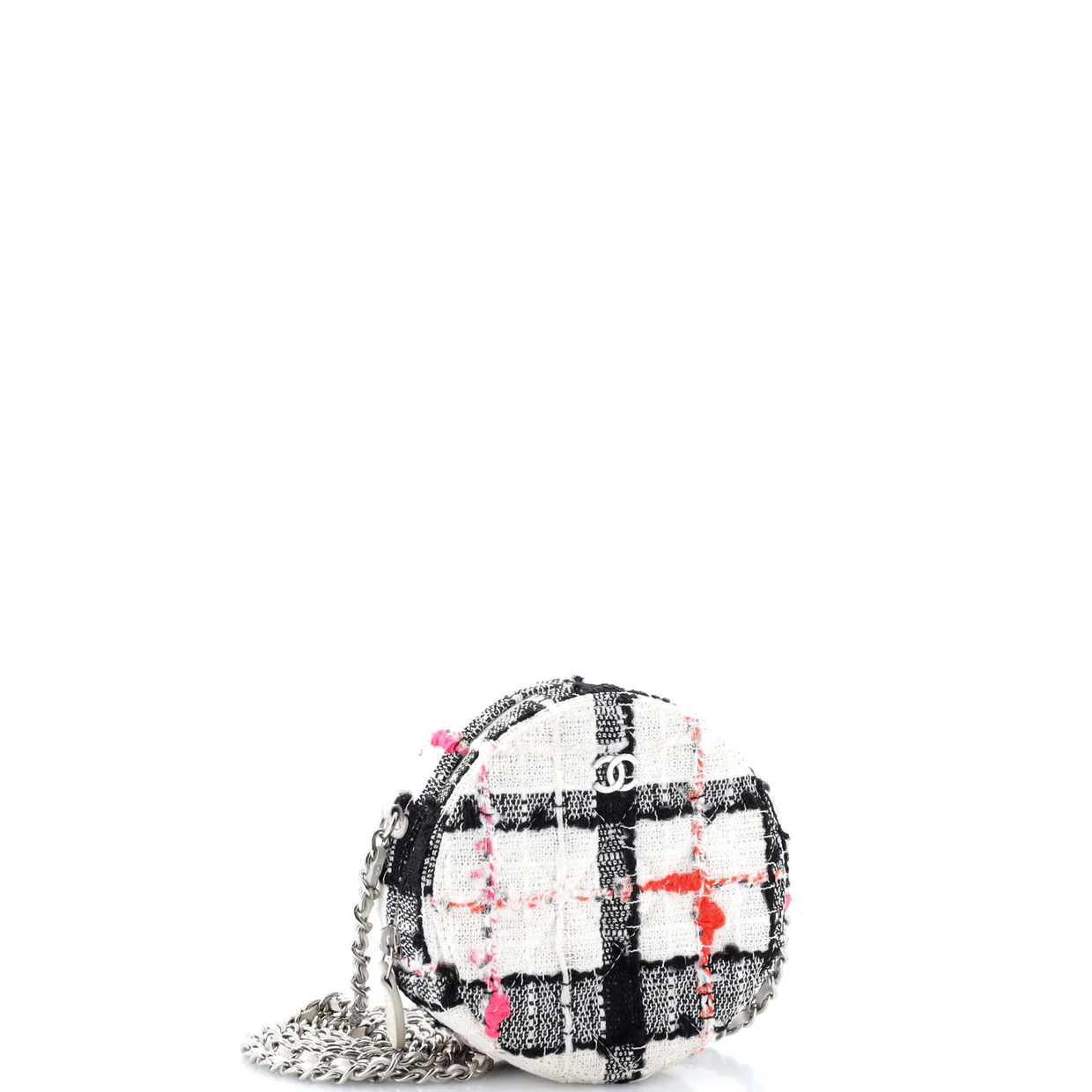 Round Clutch with Chain Quilted Tweed Mini - Deep Luxury
