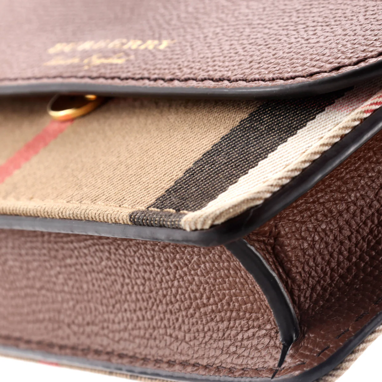 Hampshire Wallet on Chain Leather and House Check Canvas - Deep Luxury