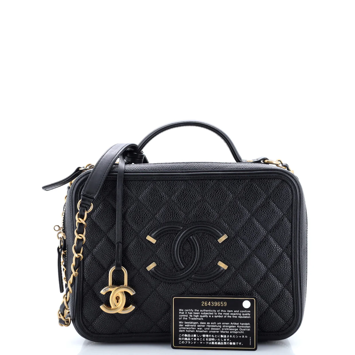 Filigree Vanity Case Quilted Caviar Large - Deep Luxury