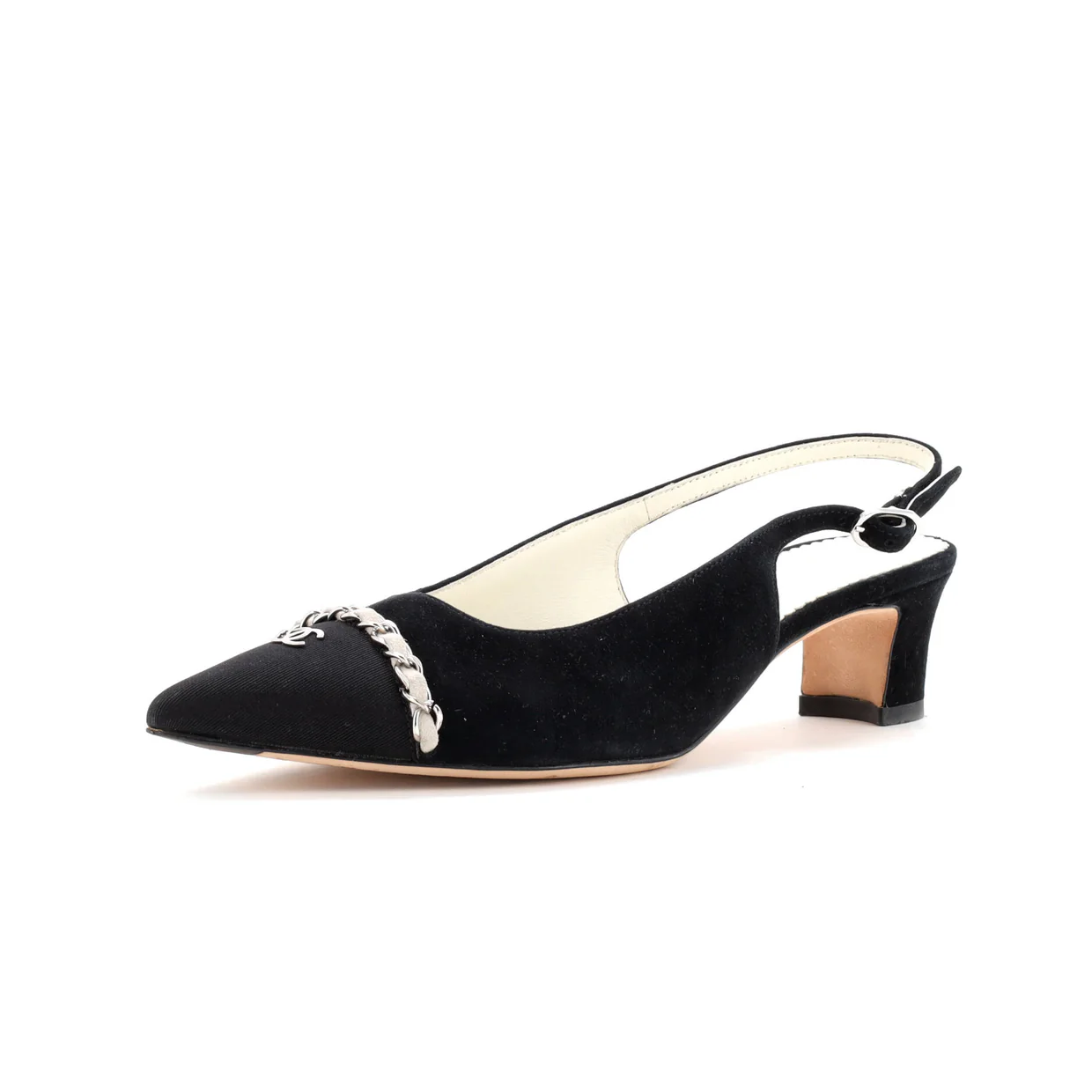 Women's Chained Pointed CC Cap Toe Slingback Pumps Suede - Deep Luxury