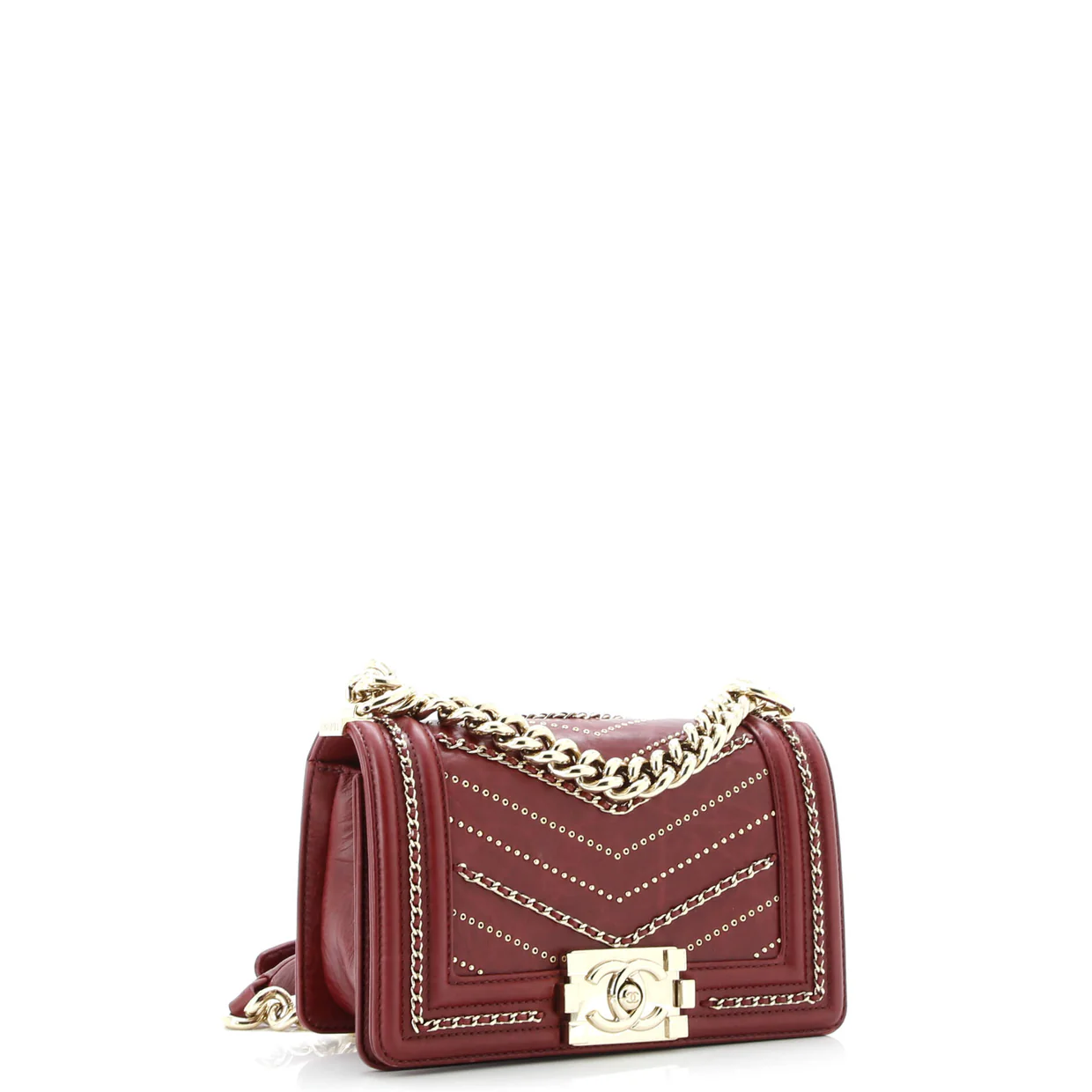 Boy Flap Bag Chevron Embellished Crumpled Calfskin Small - Deep Luxury
