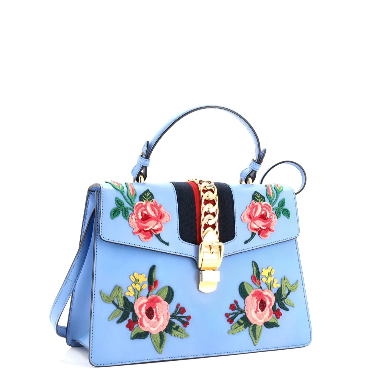 Sylvie Top Handle Bag Embroidered Leather Medium - Deep Luxury