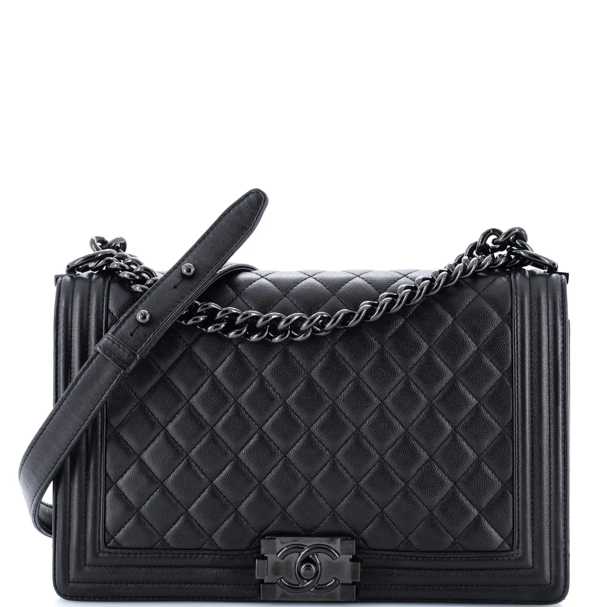 So Black Boy Flap Bag Quilted Caviar New Medium - Deep Luxury