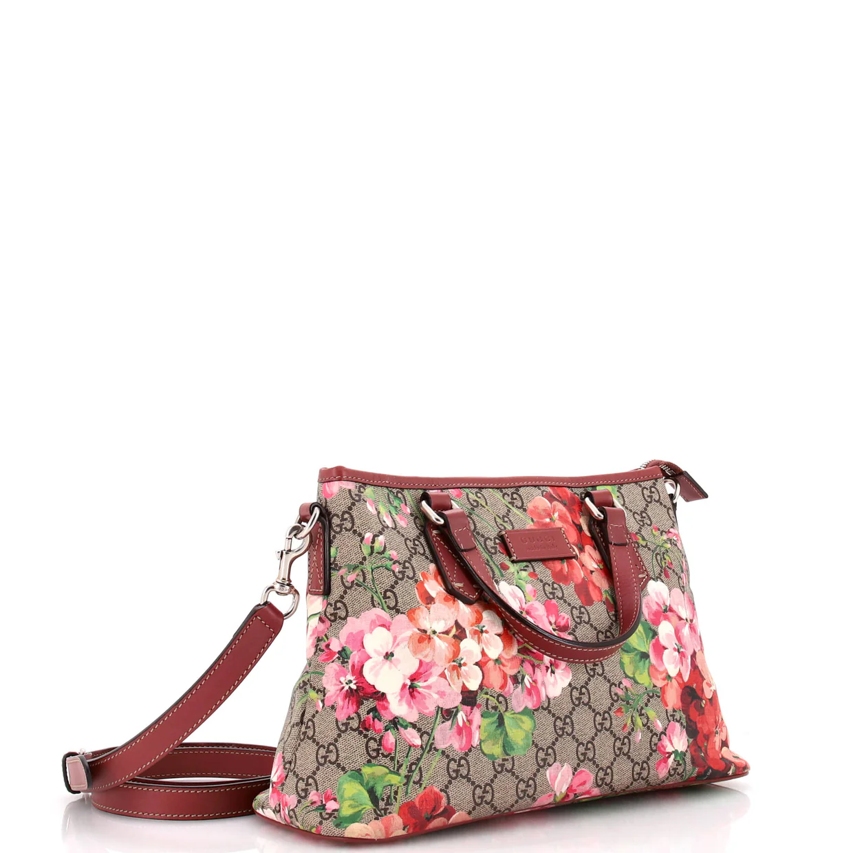 Convertible Zip Tote Blooms Print GG Coated Canvas Medium - Deep Luxury