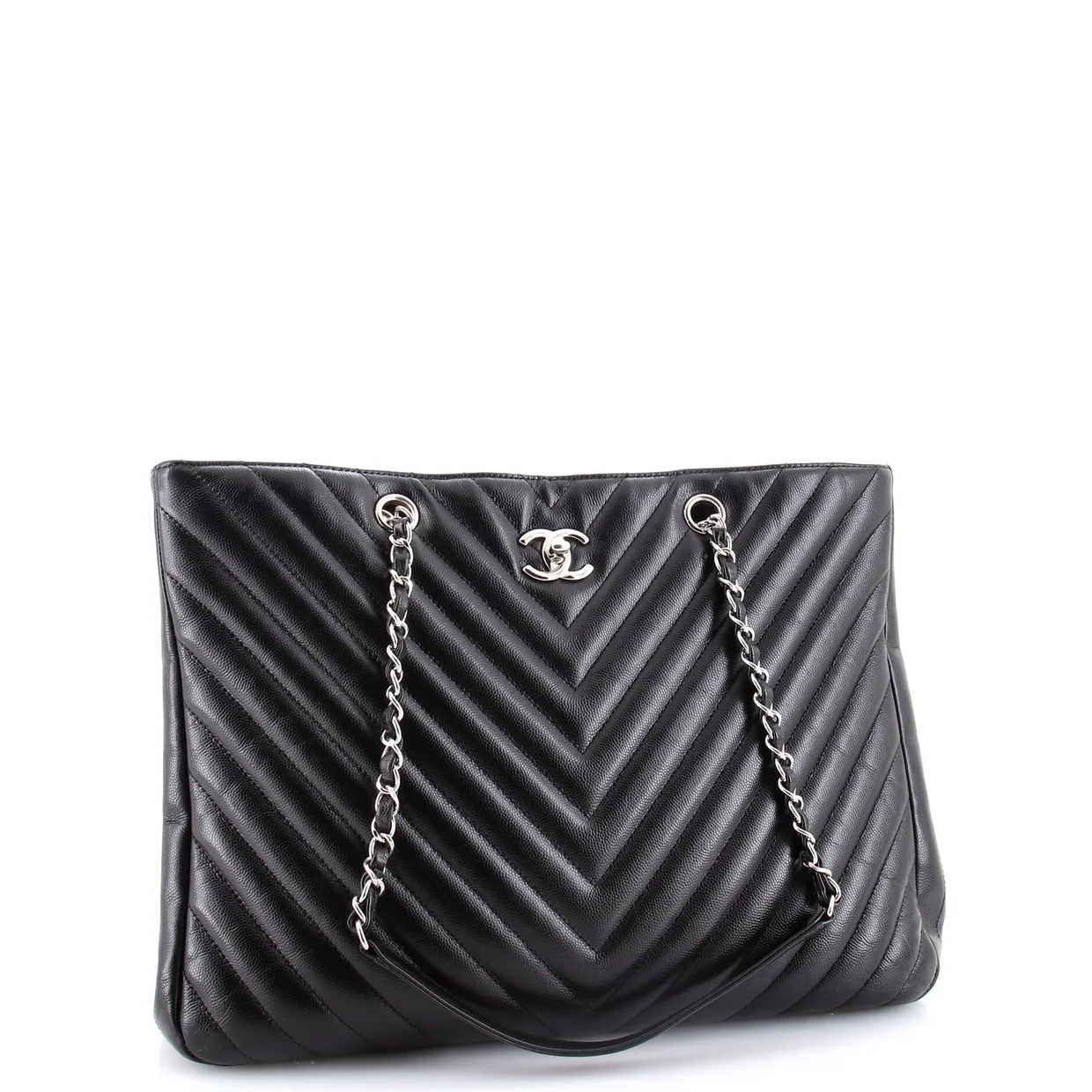 Classic CC Shopping Tote Chevron Caviar Large - Deep Luxury