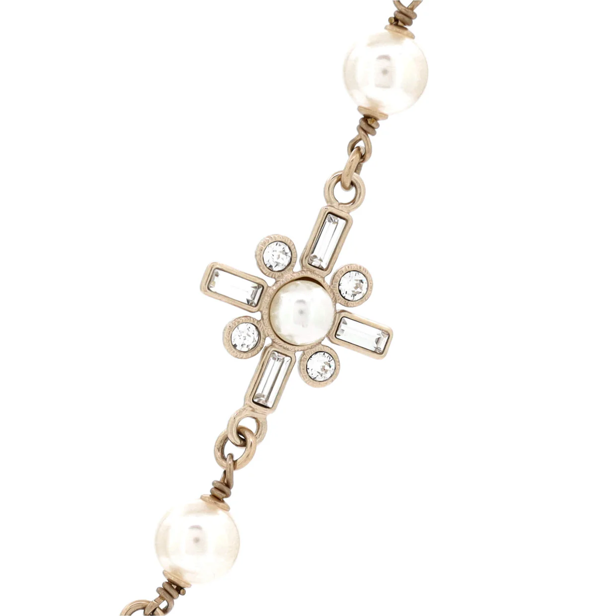 CC Baguette Cross Pendant Necklace Metal with Crystals and Faux Pearls - Deep Luxury