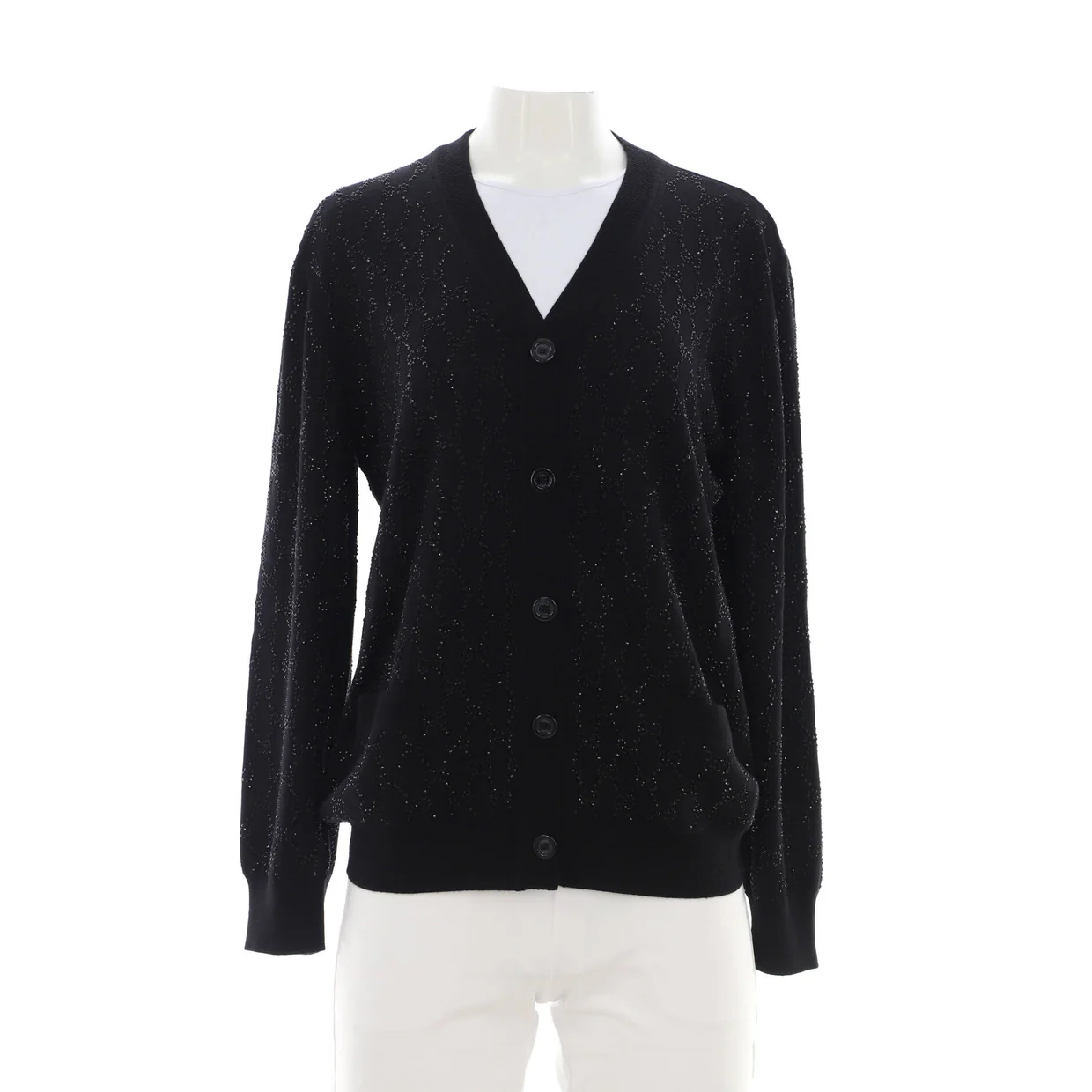 Women's V-Neck Cardigan GG Wool with Crystals - Deep Luxury