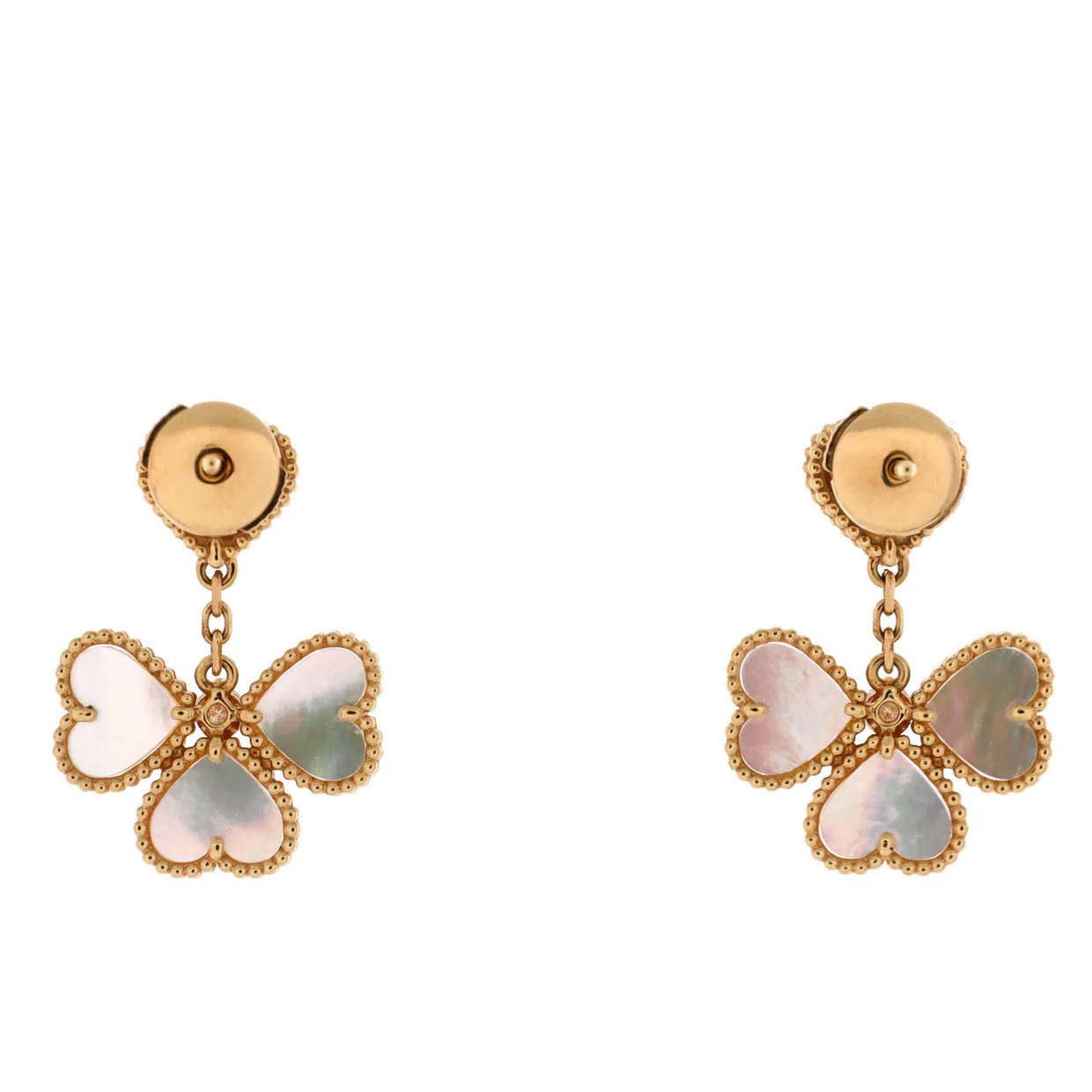 Sweet Alhambra Effeuillage Heart Earrings 18K Yellow Gold with Mother of Pearl and Diamonds - Deep Luxury