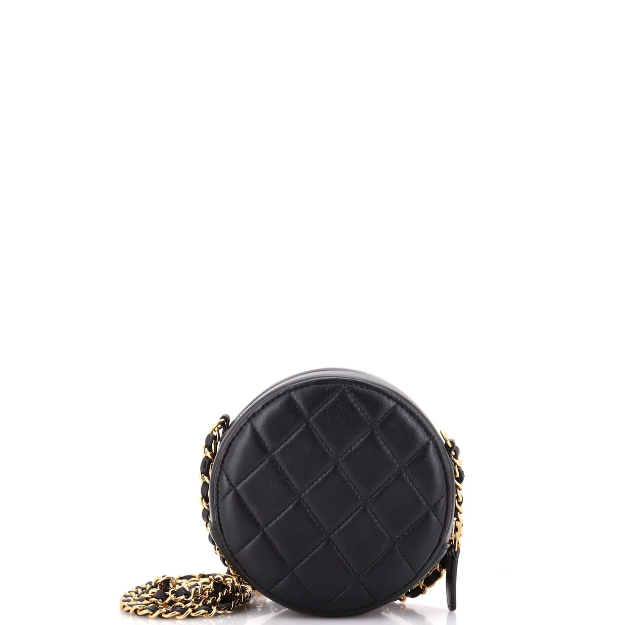 Round Clutch with Chain Quilted Lambskin with Zirconium - Deep Luxury