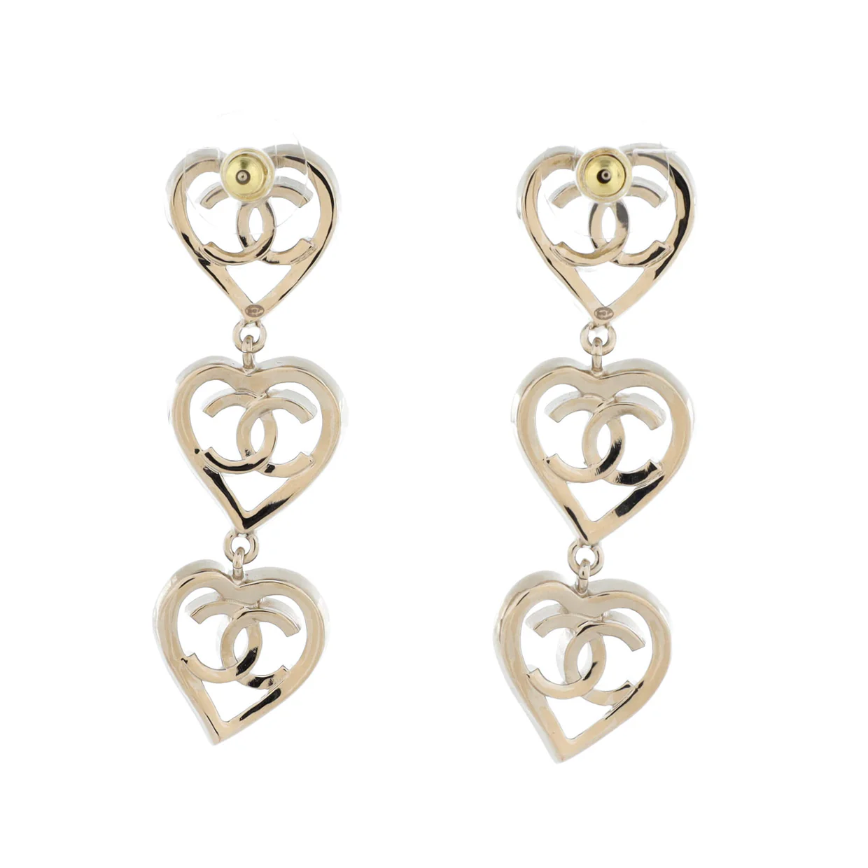 Coco In Love Triple Heart CC Drop Earrings Metal - Deep Luxury