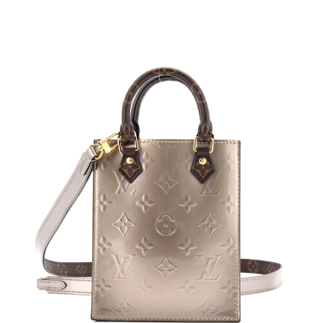 Petit Sac Plat Bag Monogram Vernis with Monogram Canvas - Deep Luxury