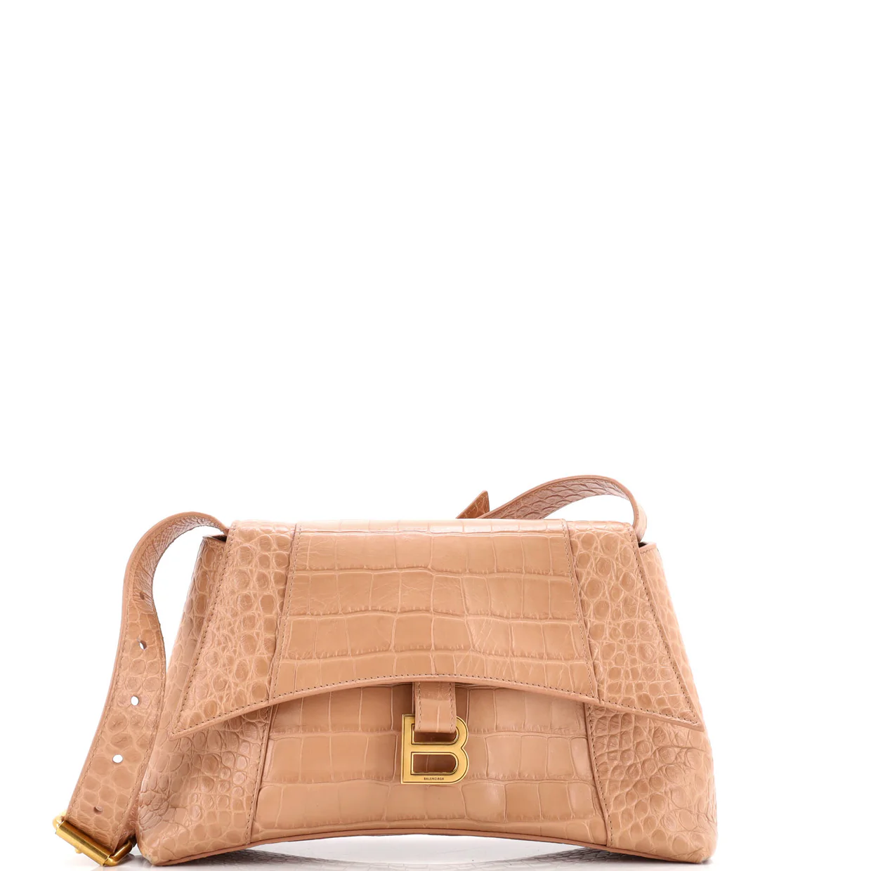 Downtown Soft Hourglass Shoulder Bag Crocodile Embossed Leather Small - Deep Luxury