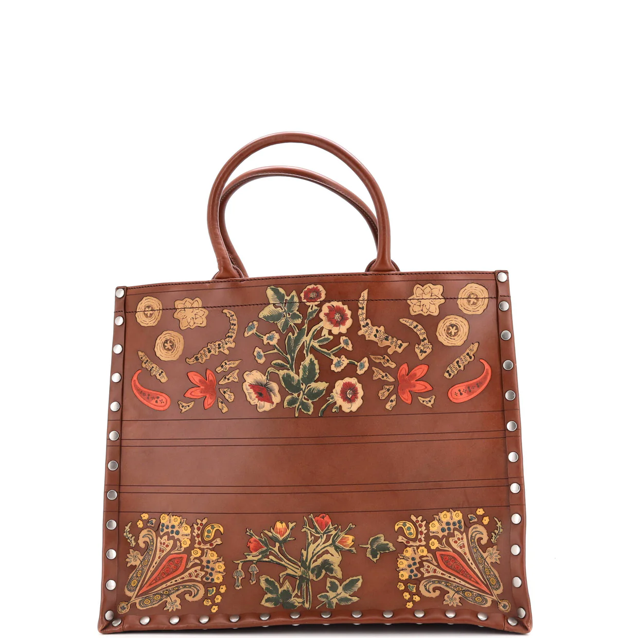 Book Tote Embroidered Studded Leather Large - Deep Luxury