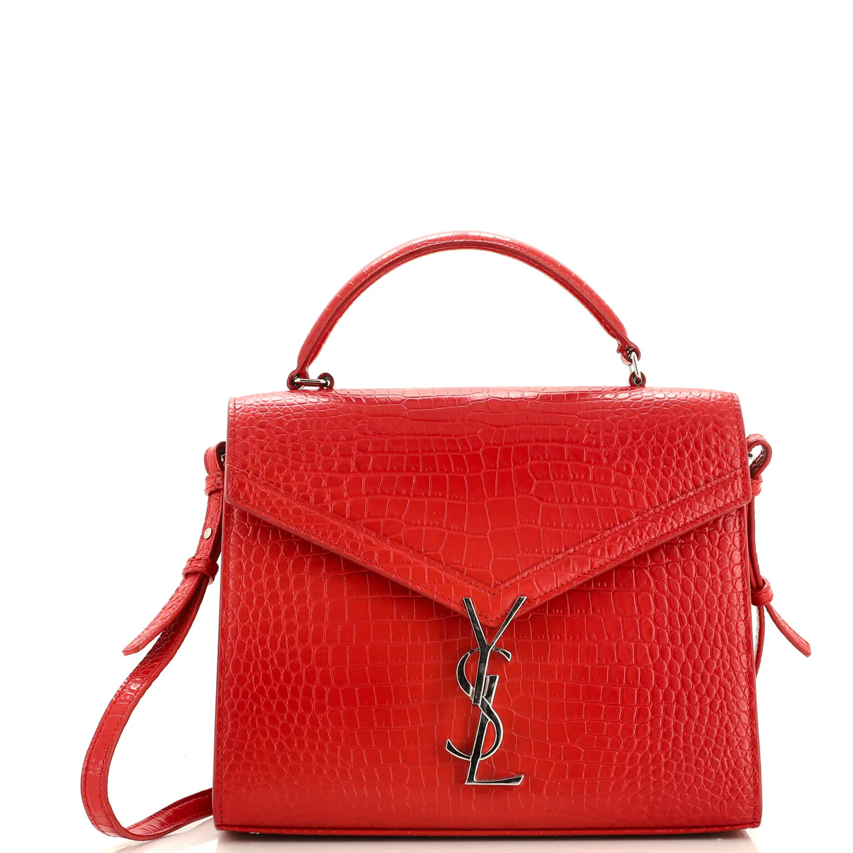 Cassandra Top Handle Bag Crocodile Embossed Leather Medium - Deep Luxury