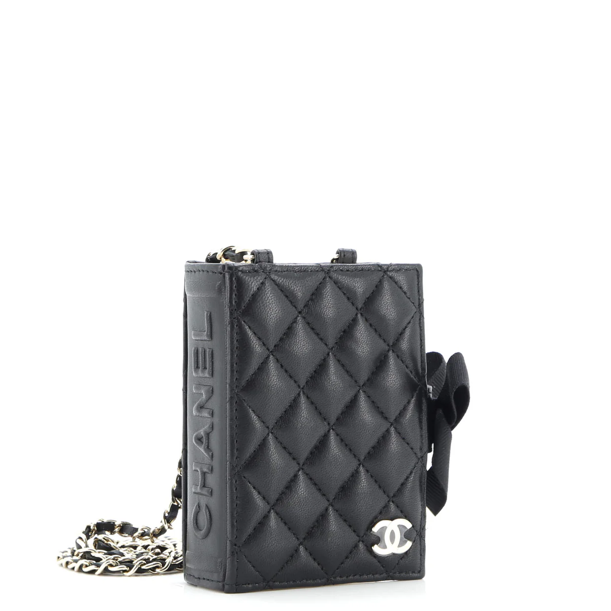 CC Book Card Holder with Chain Quilted Lambskin - Deep Luxury