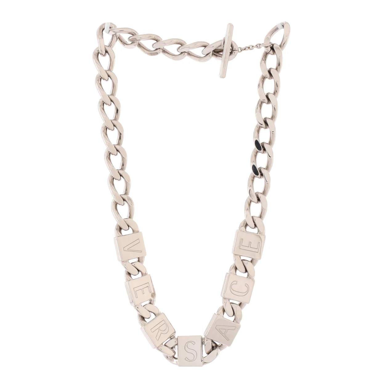 Logo Letters Tile Chain Link Necklace Metal - Deep Luxury