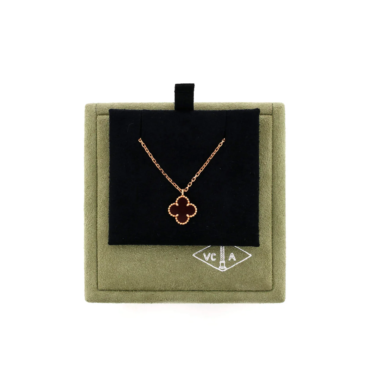 Sweet Alhambra Pendant Necklace 18K Rose Gold and Carnelian - Deep Luxury
