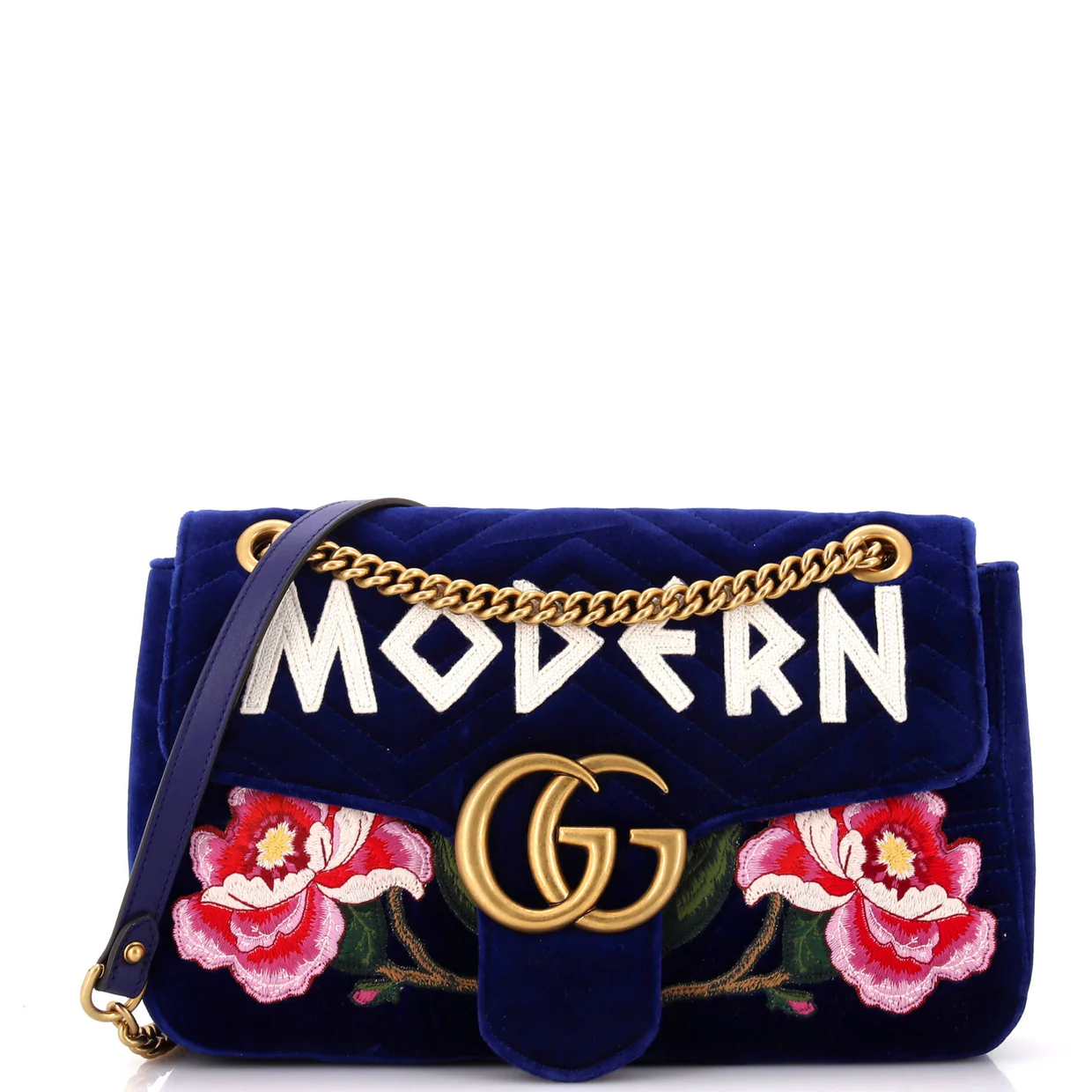 GG Marmont Flap Bag Embroidered Matelasse Velvet Medium - Deep Luxury