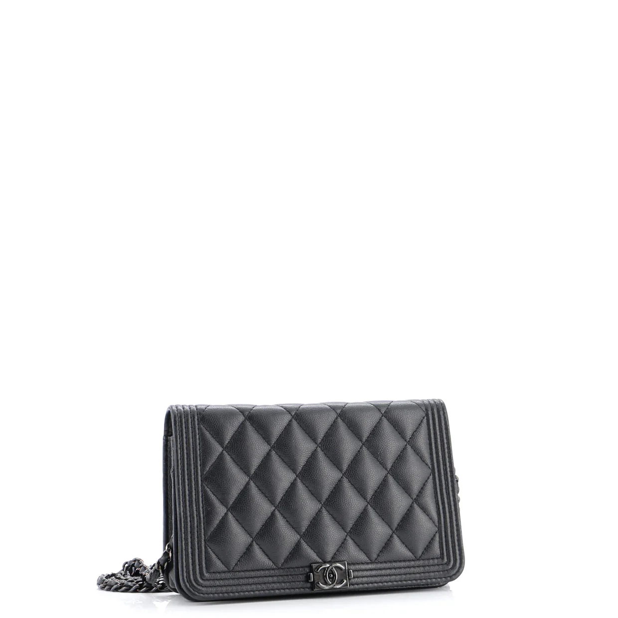 So Black Boy Wallet on Chain Quilted Caviar - Deep Luxury