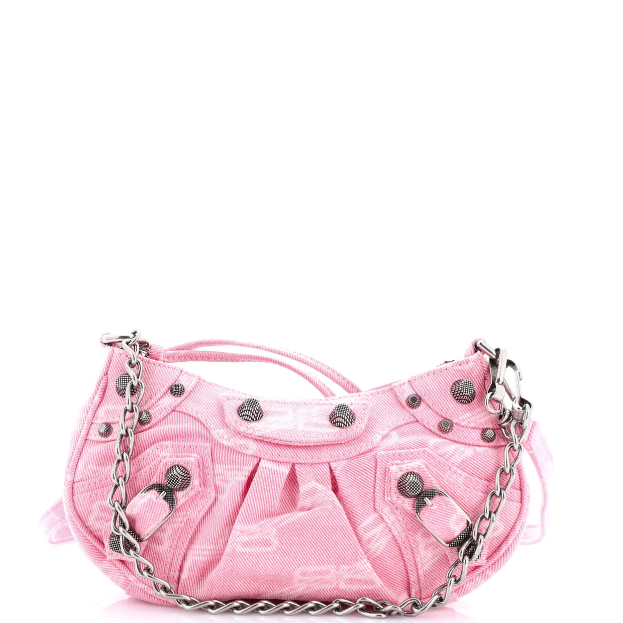 Le Cagole Giant Studs Shoulder Bag BB Monogram Denim Mini - Deep Luxury