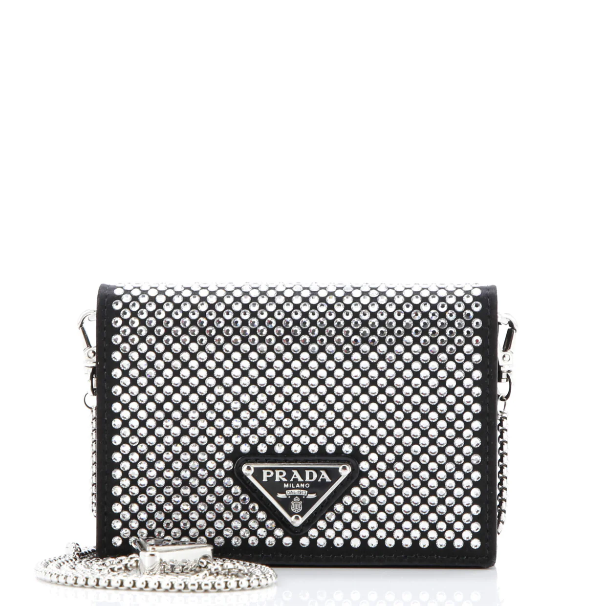 Flap Card Holder with Chain Satin with Crystals - Deep Luxury