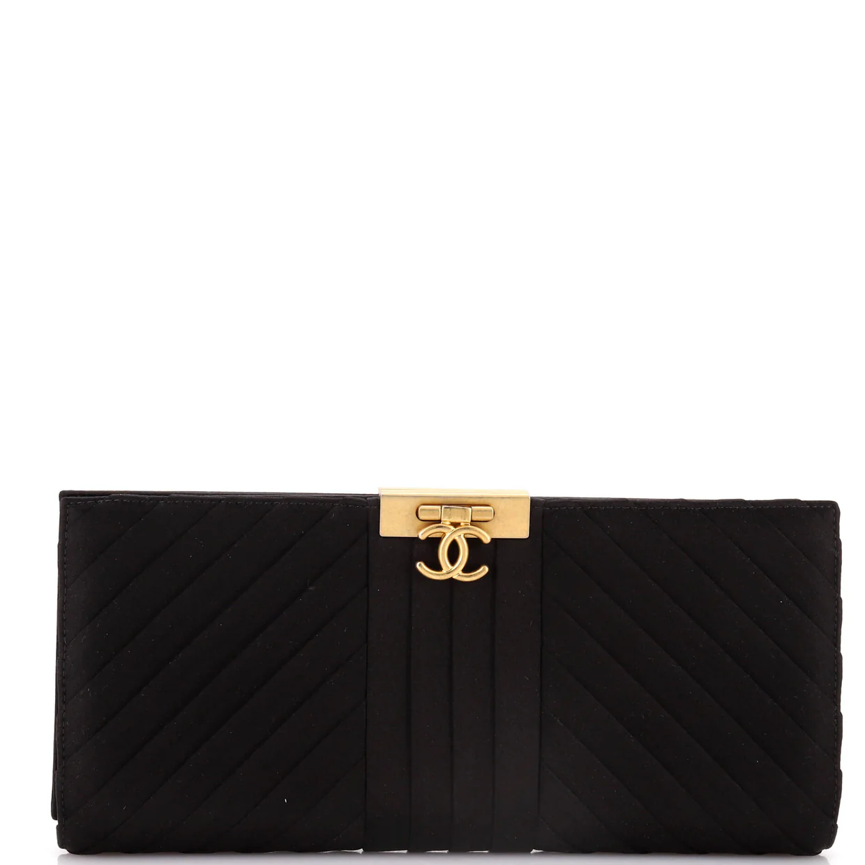 Chevron Pleated CC Flip Lock Flap Clutch Satin - Deep Luxury