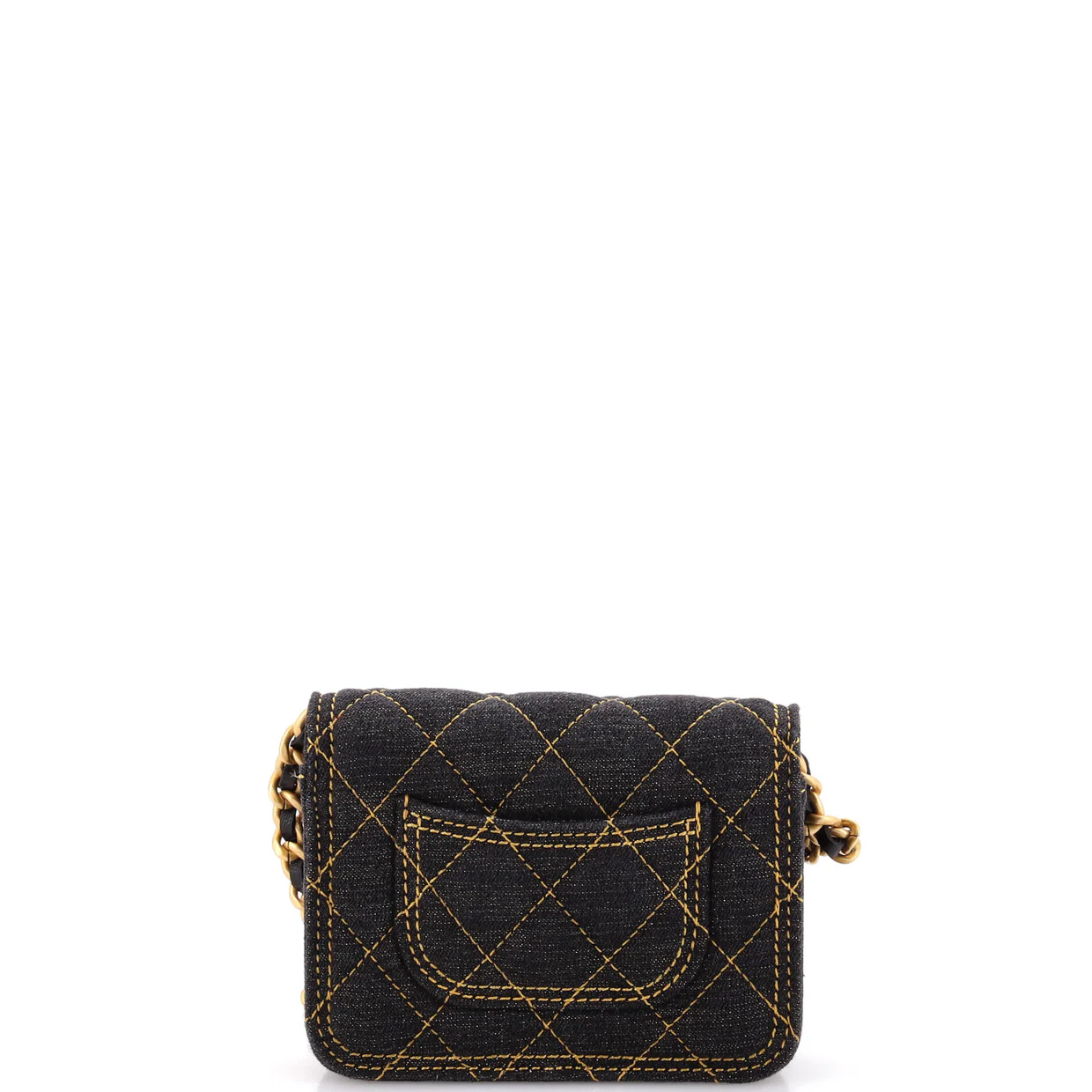 Double You CC Flap Clutch with Chain Quilted Denim - Deep Luxury
