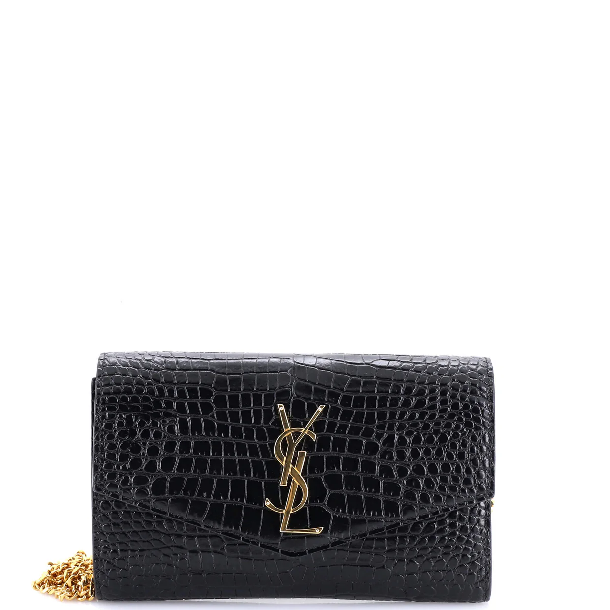 Uptown Chain Wallet Crocodile Embossed Leather - Deep Luxury