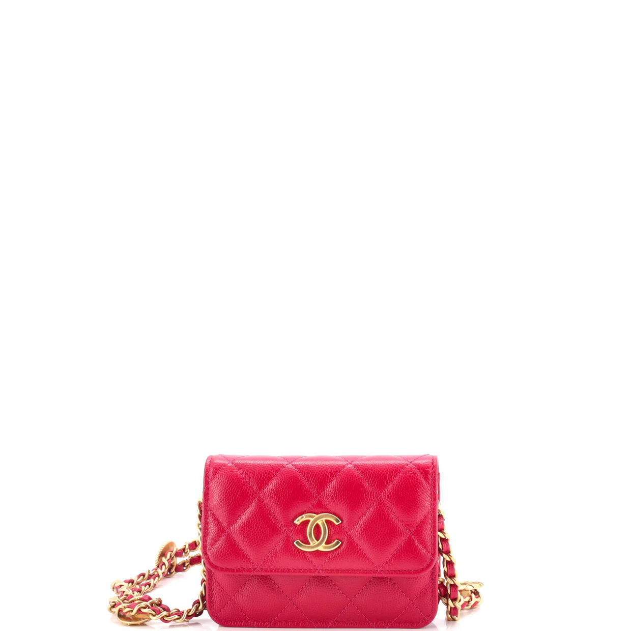 Twist Your Buttons Flap Coin Purse with Chain Quilted Shiny Caviar - Deep Luxury