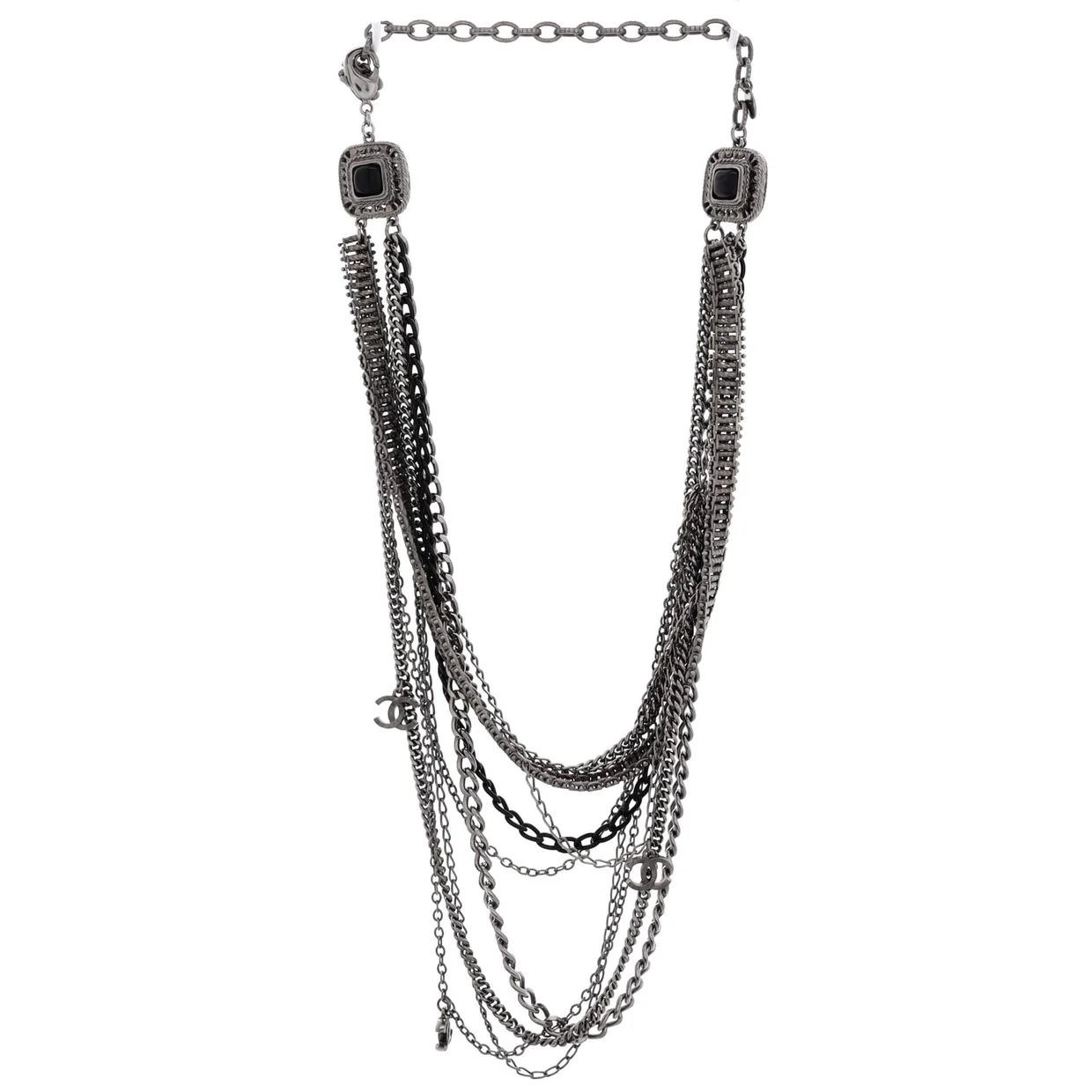 CC Multistrand Loop Chain Necklace Metal and Enamel with Crystals - Deep Luxury