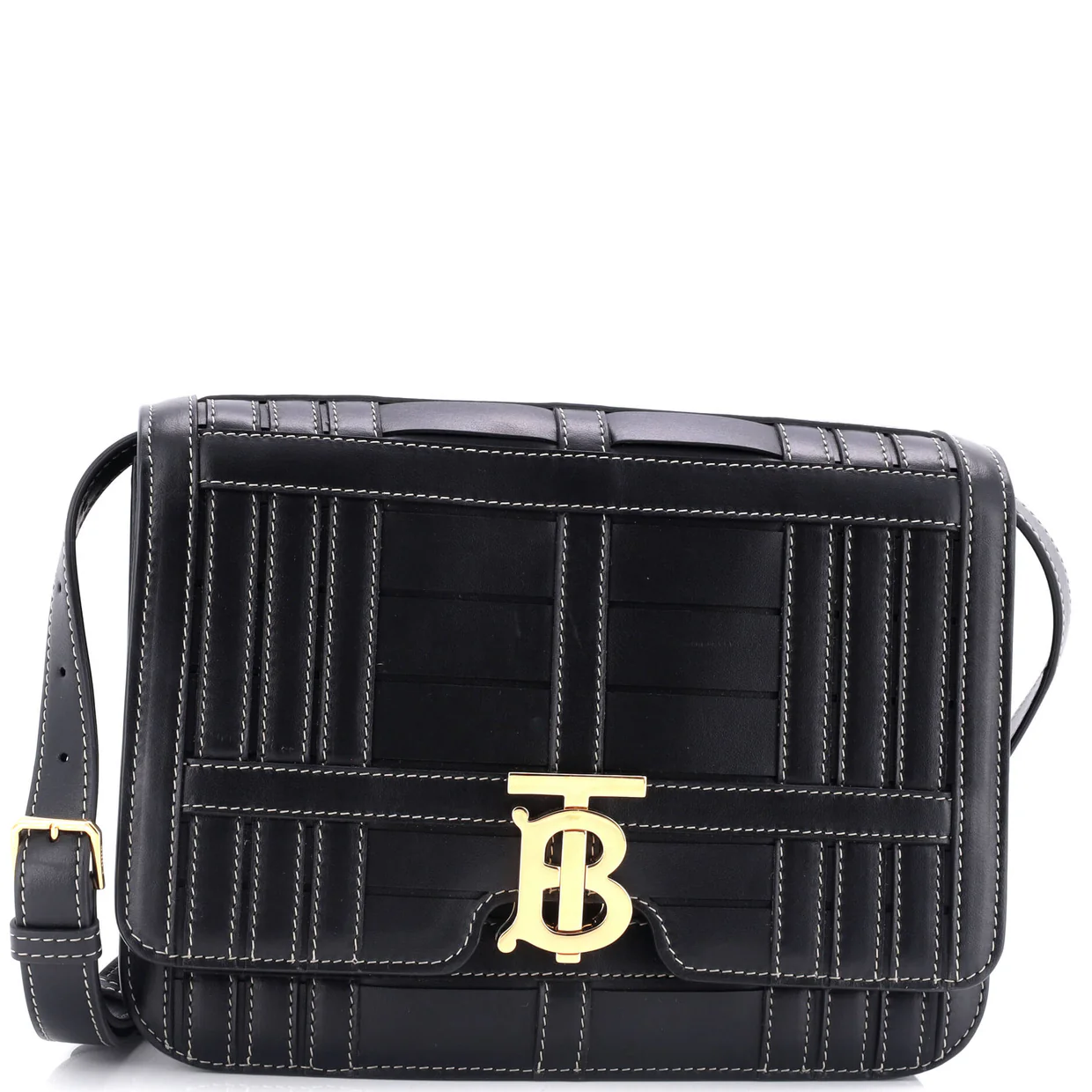 TB Flap Bag Woven Leather Medium - Deep Luxury