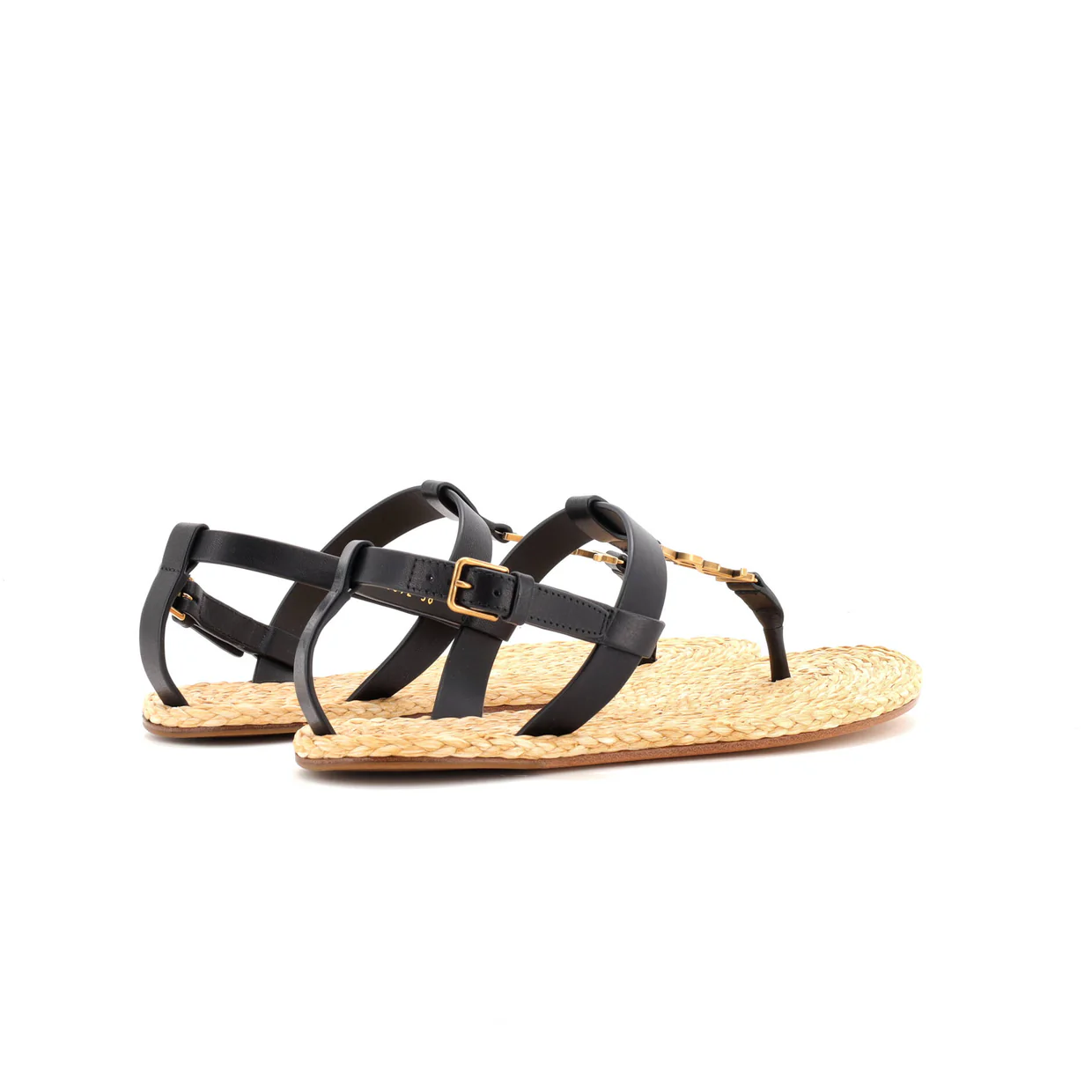 Women's Monogram Thong Sandals Leather and Raffia - Deep Luxury