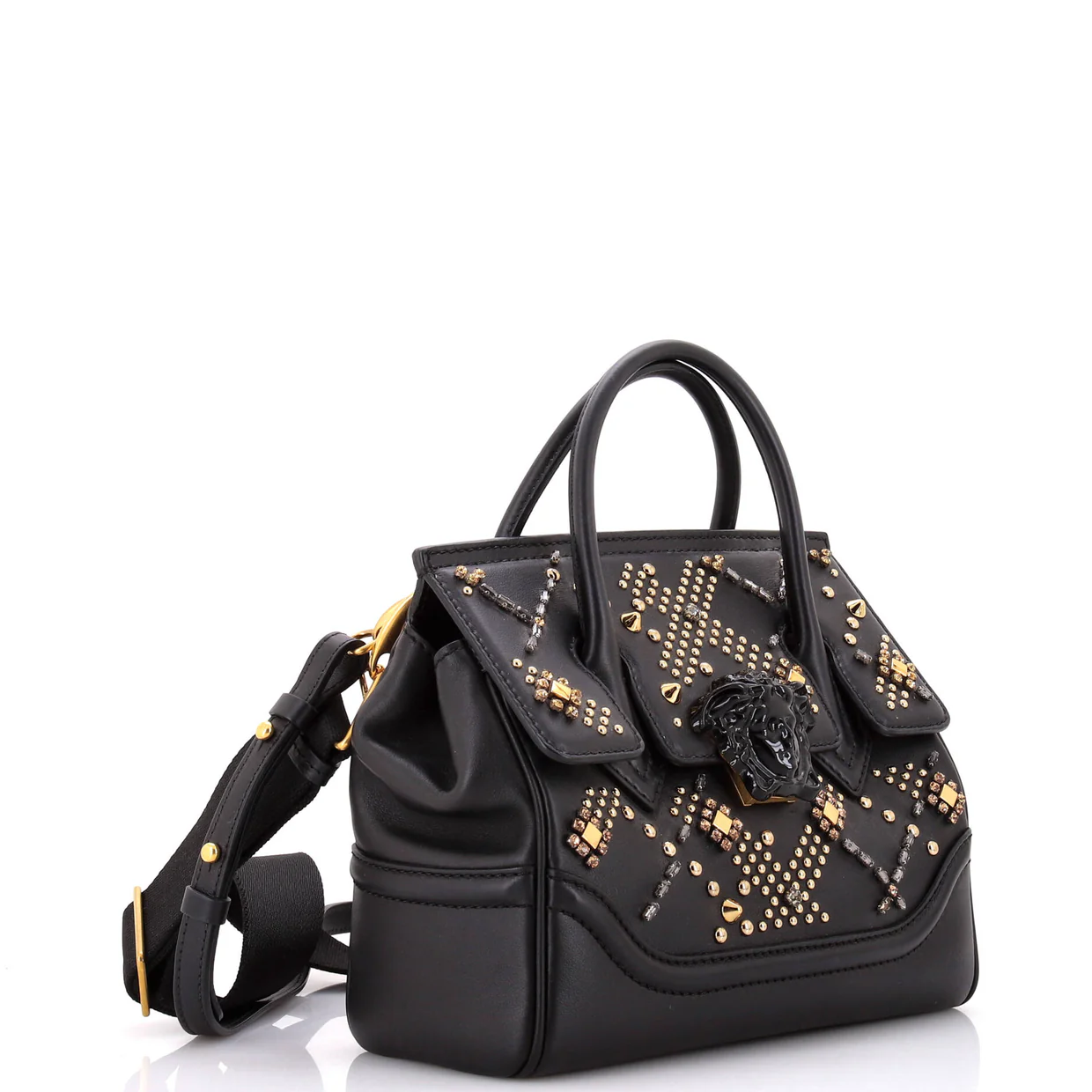 Palazzo Empire Bag Crystal Studded Leather Medium - Deep Luxury