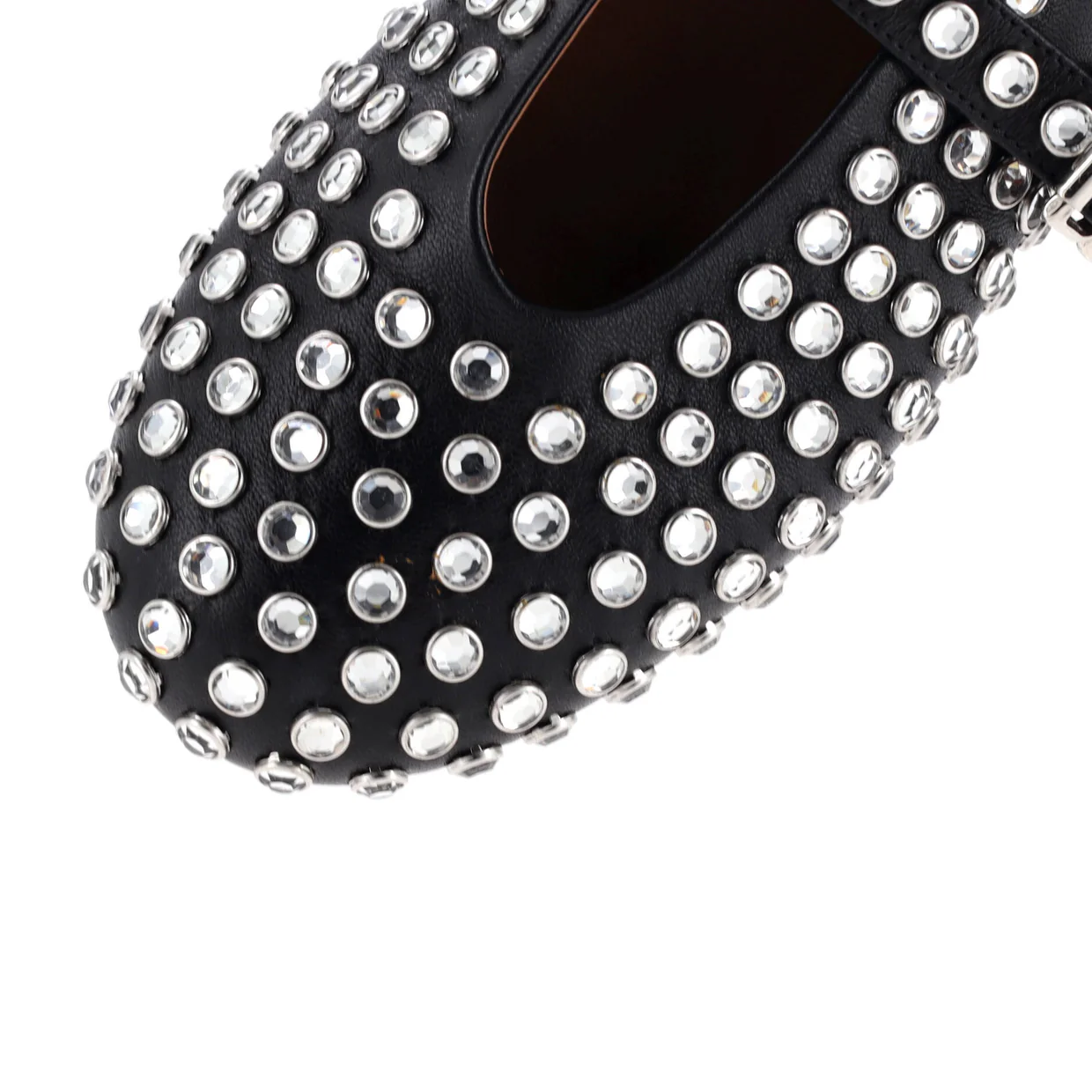 Women's Buckle Ballerina Flats Leather with Crystals - Deep Luxury